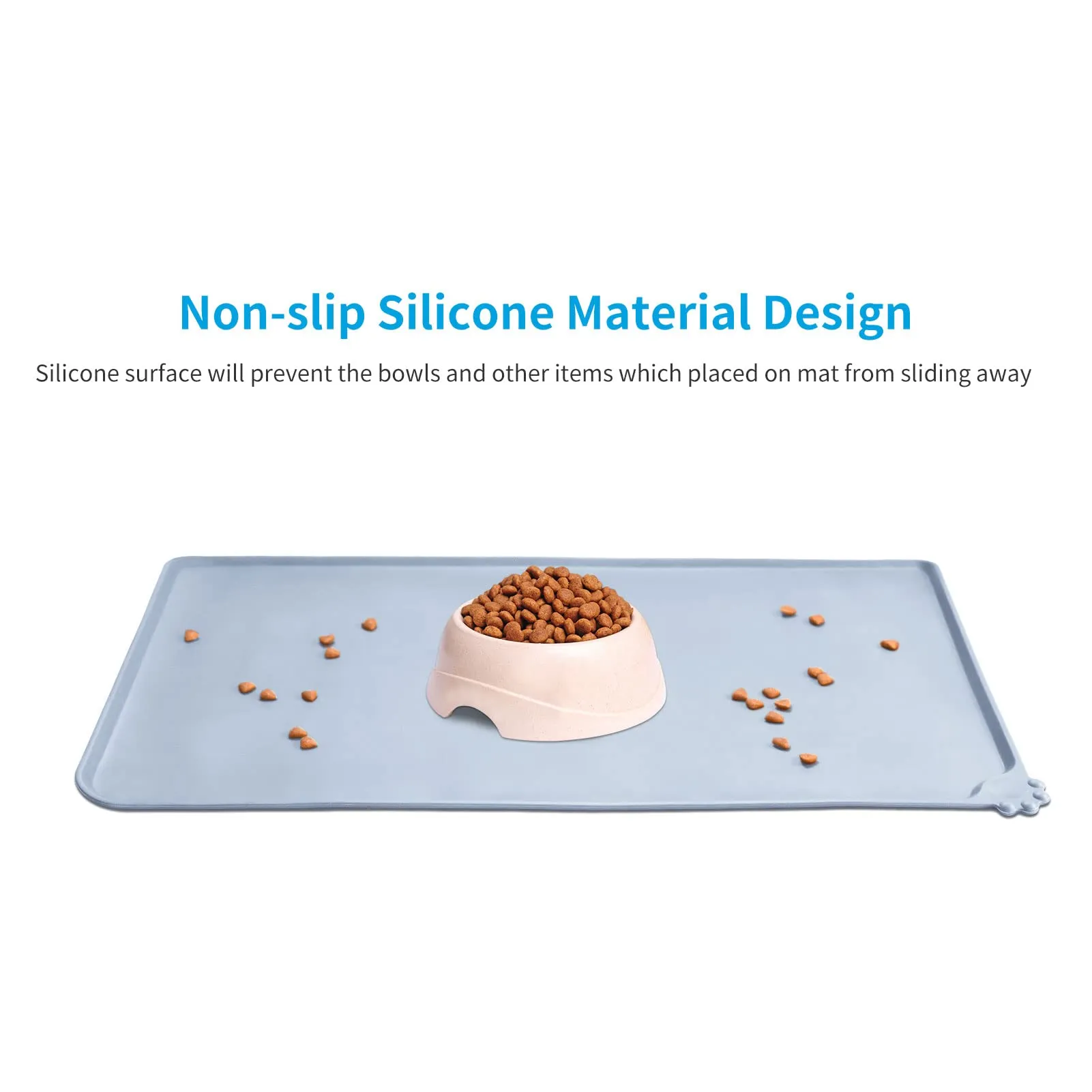 AUDWUD Tappetino Impermeabile in Silicone Antiscivolo per Ciotola Animali, 71x46 cm, Blu Ghiaccio - immagine 2