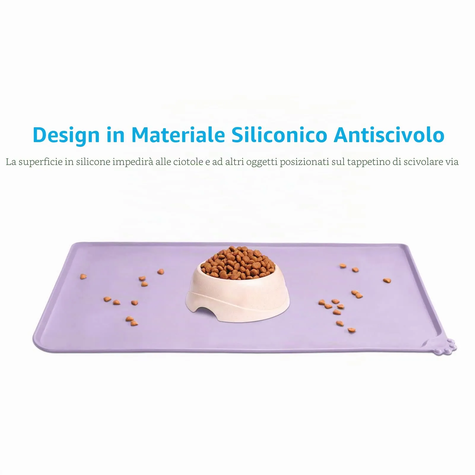 AUDWUD Tappetini in silicone impermeabili e antiscivolo per alimentazione cane e gatto, 47x30 cm, Viola ibisco - immagine 2