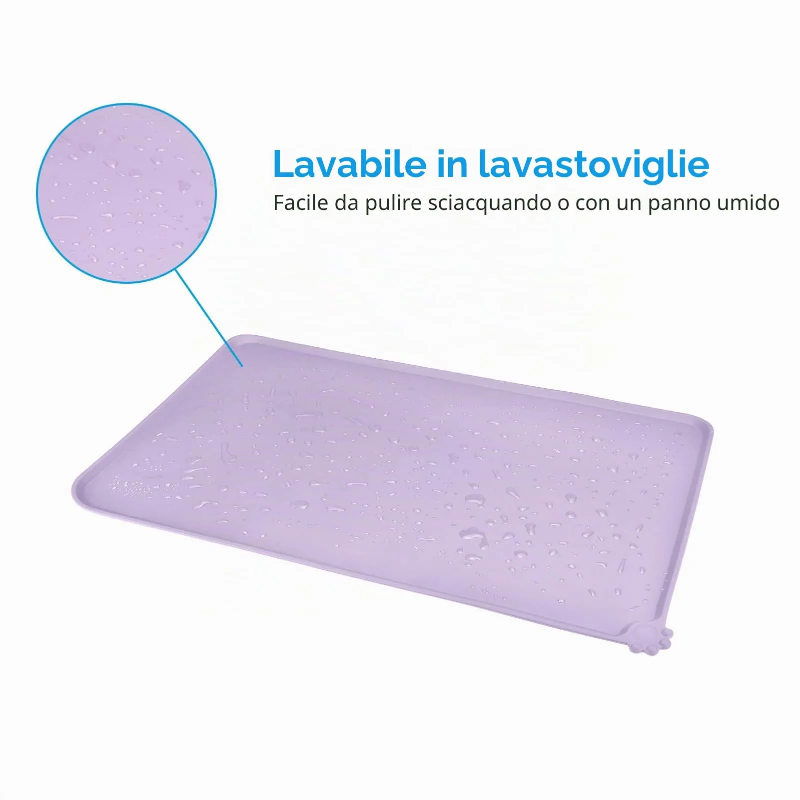 AUDWUD Tappetini in silicone impermeabili e antiscivolo per alimentazione cane e gatto, 47x30 cm, Viola ibisco - immagine 5