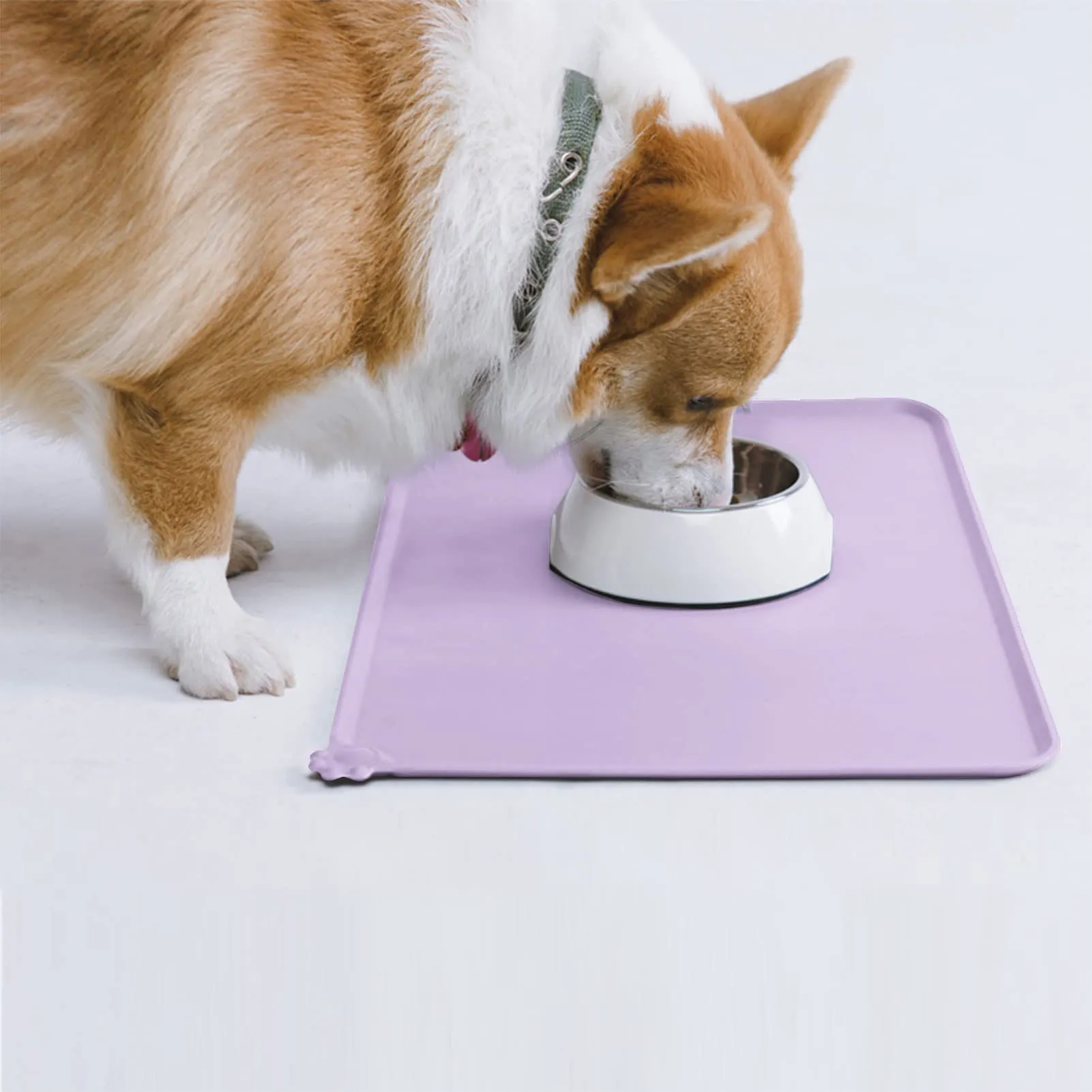 AUDWUD Tappetini in silicone impermeabili e antiscivolo per alimentazione cane e gatto, 47x30 cm, Viola ibisco - immagine 7