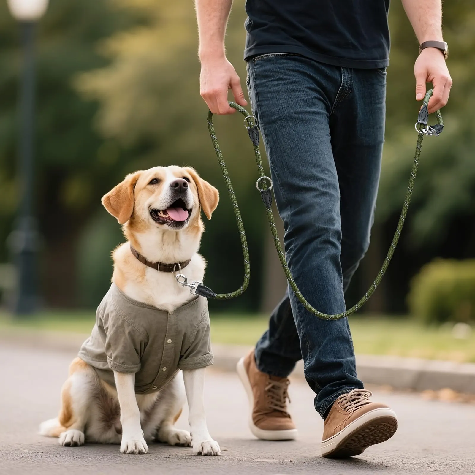Aystkniet Guinzaglio per cani regolabile 2m x 12mm, per cani medio-grandi, Verde militare - immagine 8