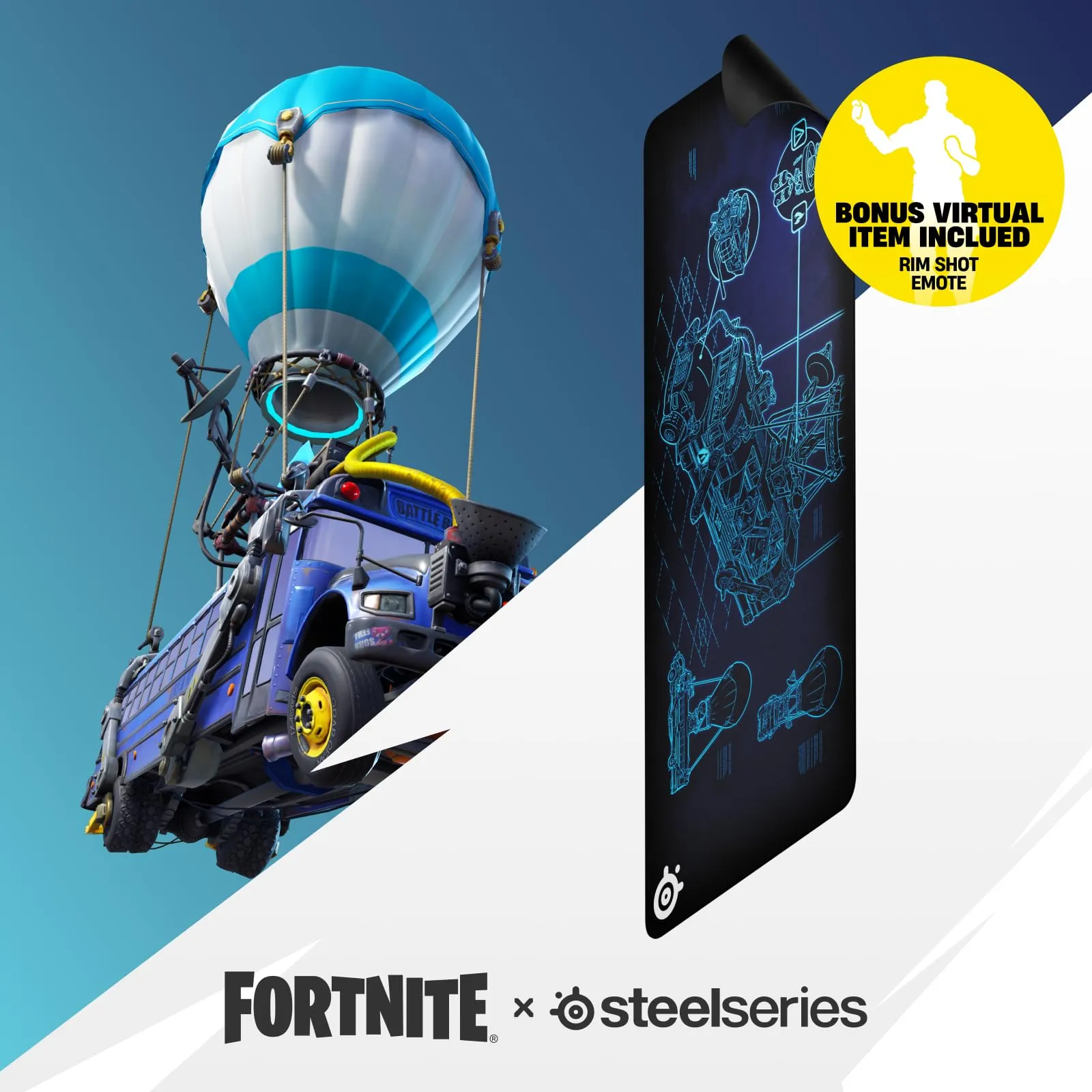 SteelSeries QcK Cloth XXL Gaming Mouse Pad, Fortnite Battle Bus Edition (900 x 400 mm) - immagine 2