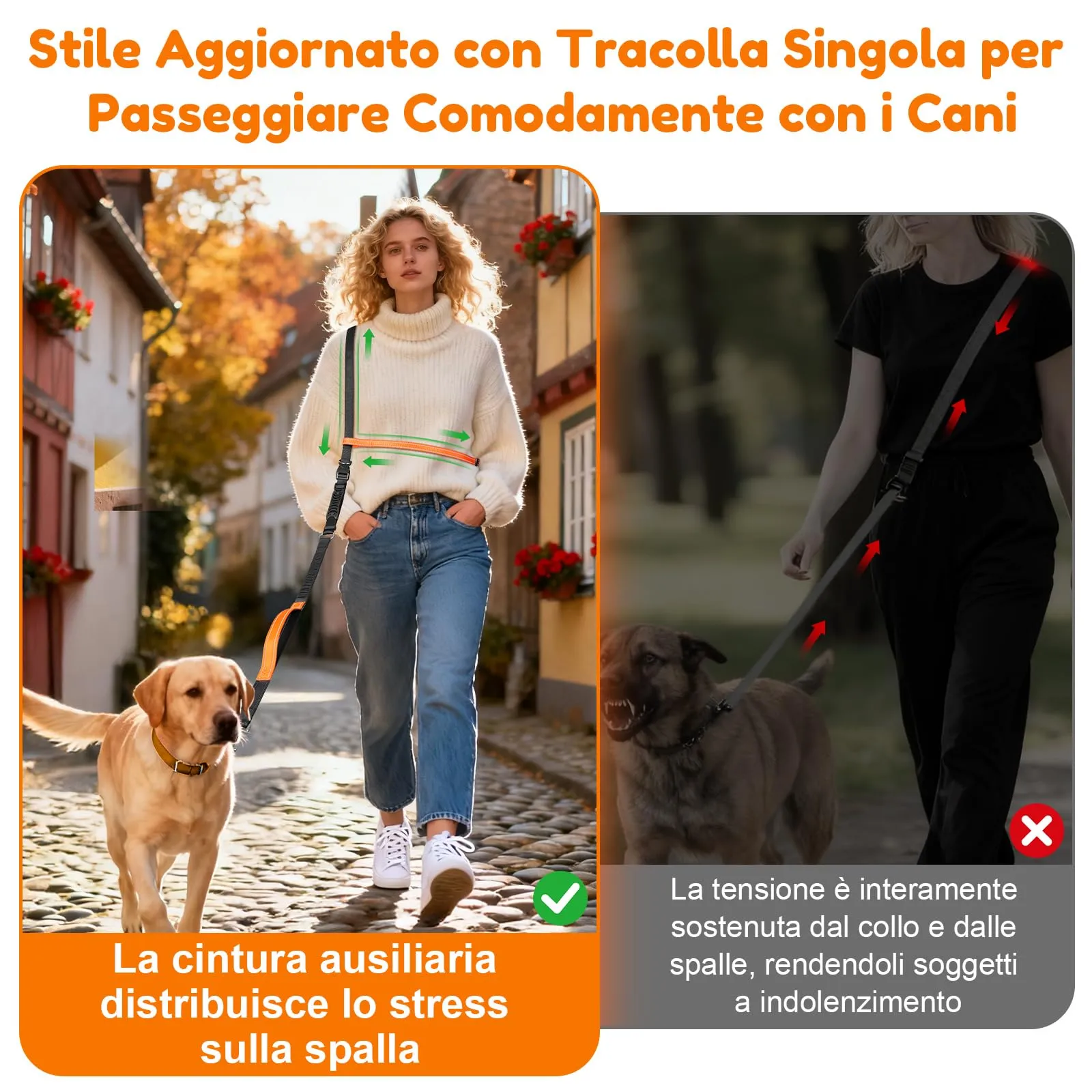 X XBEN Guinzaglio Mani Libere Multifunzionale per Cani, 2,2 m - immagine 2