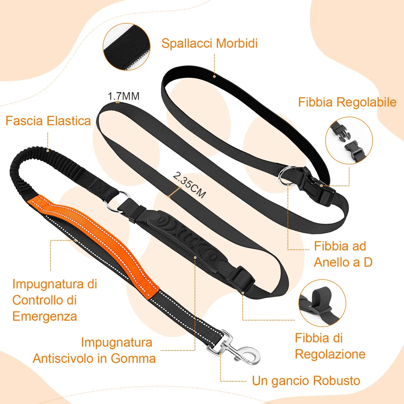 X XBEN Guinzaglio Mani Libere Multifunzionale per Cani, 2,2 m - immagine 4