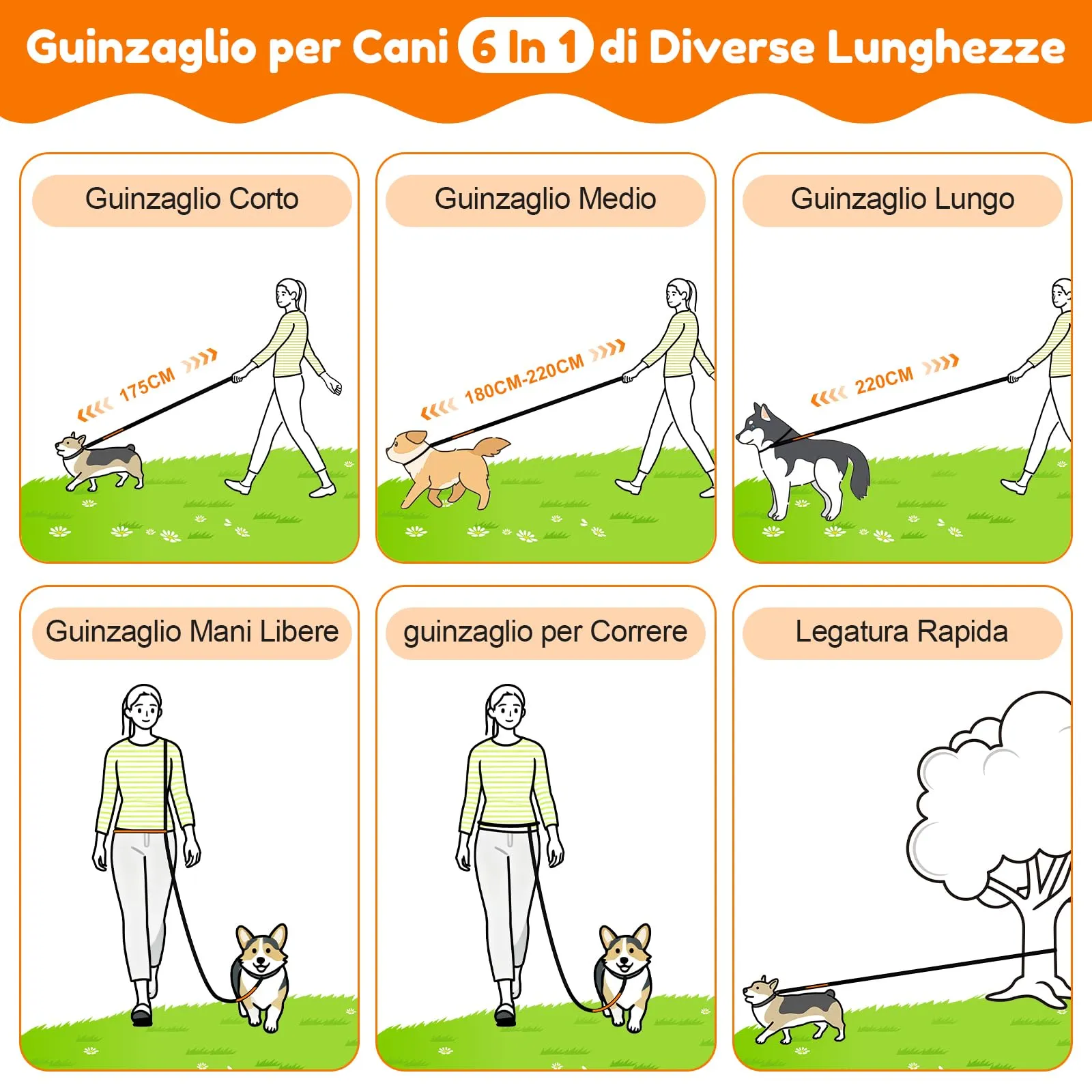 X XBEN Guinzaglio Mani Libere Multifunzionale per Cani, 2,2 m - immagine 5