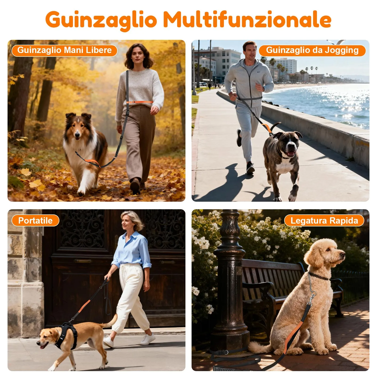 X XBEN Guinzaglio Mani Libere Multifunzionale per Cani, 2,2 m - immagine 7