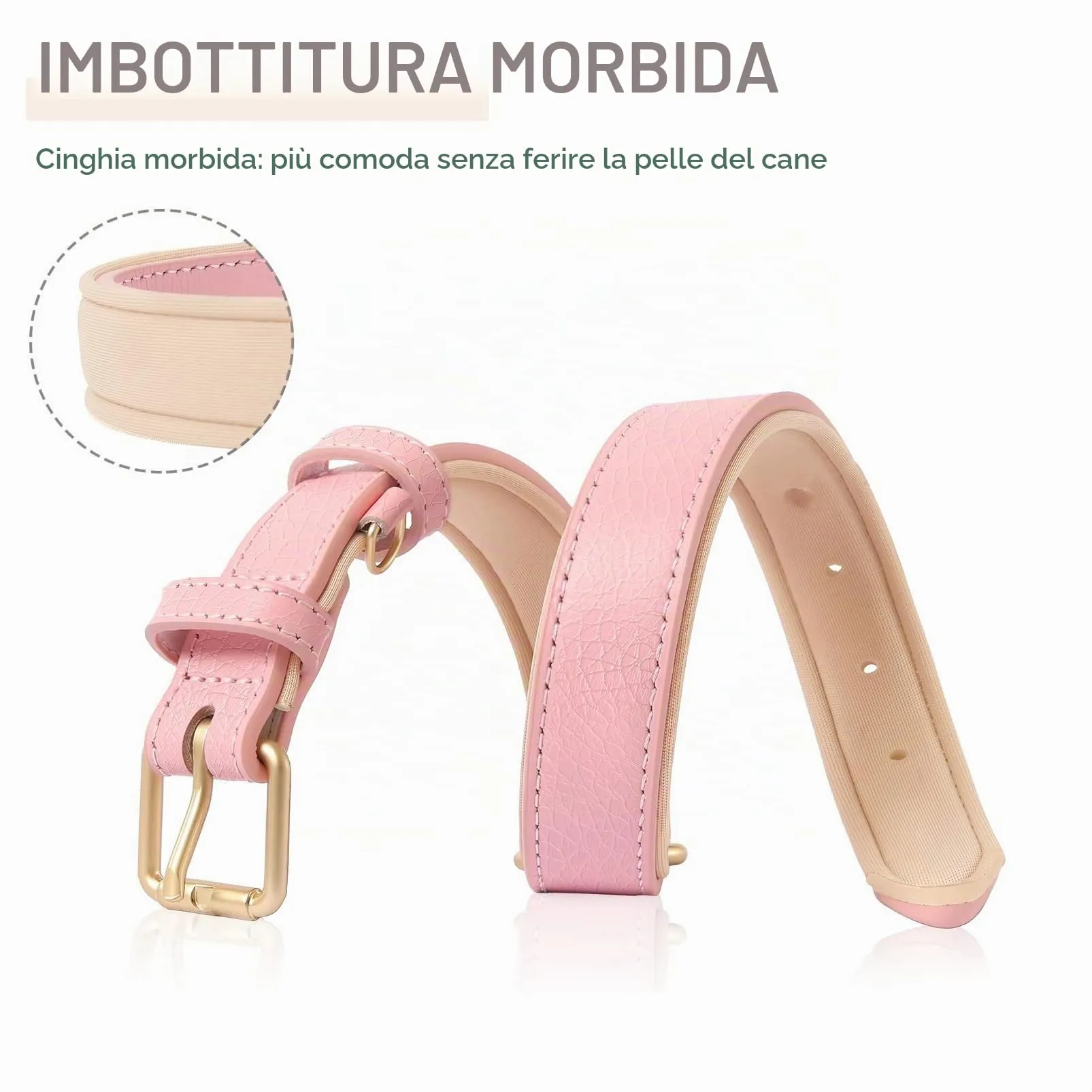 HEELE Collare Cane in Pelle Imbottito, Rosa, S - immagine 3