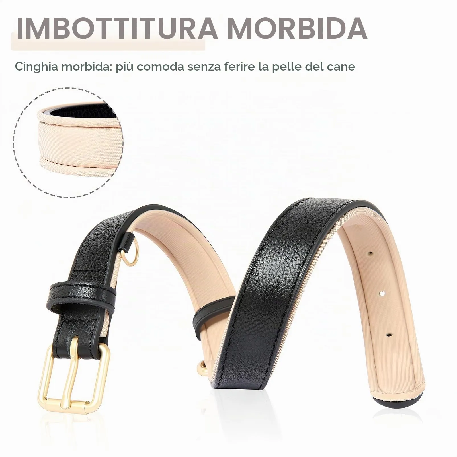 HEELE Collare Cane in Pelle Imbottito, Nero, S - immagine 4