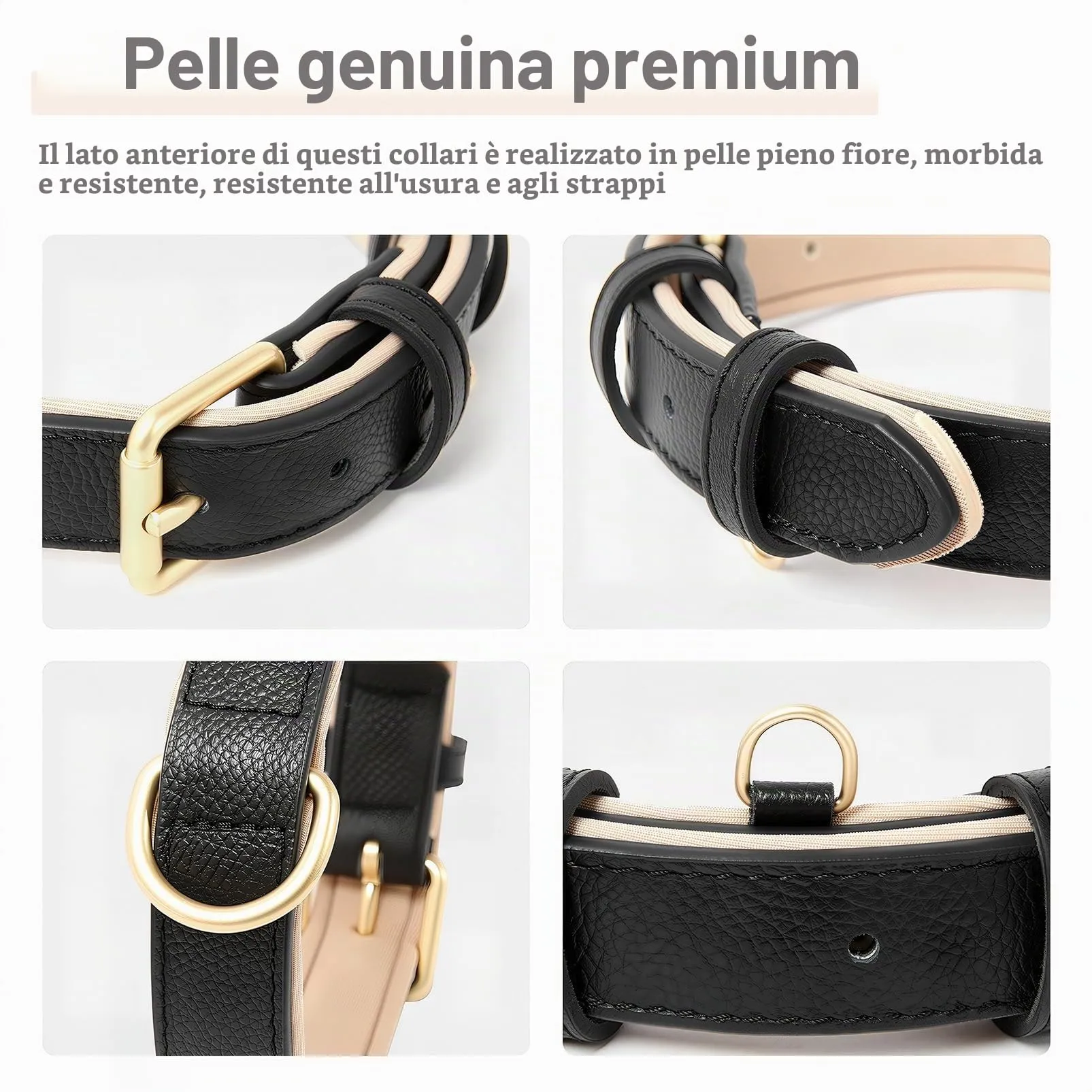 HEELE Collare in Pelle Imbottito per Cani di Taglia Piccola e Gatti, Nero, XS - immagine 3