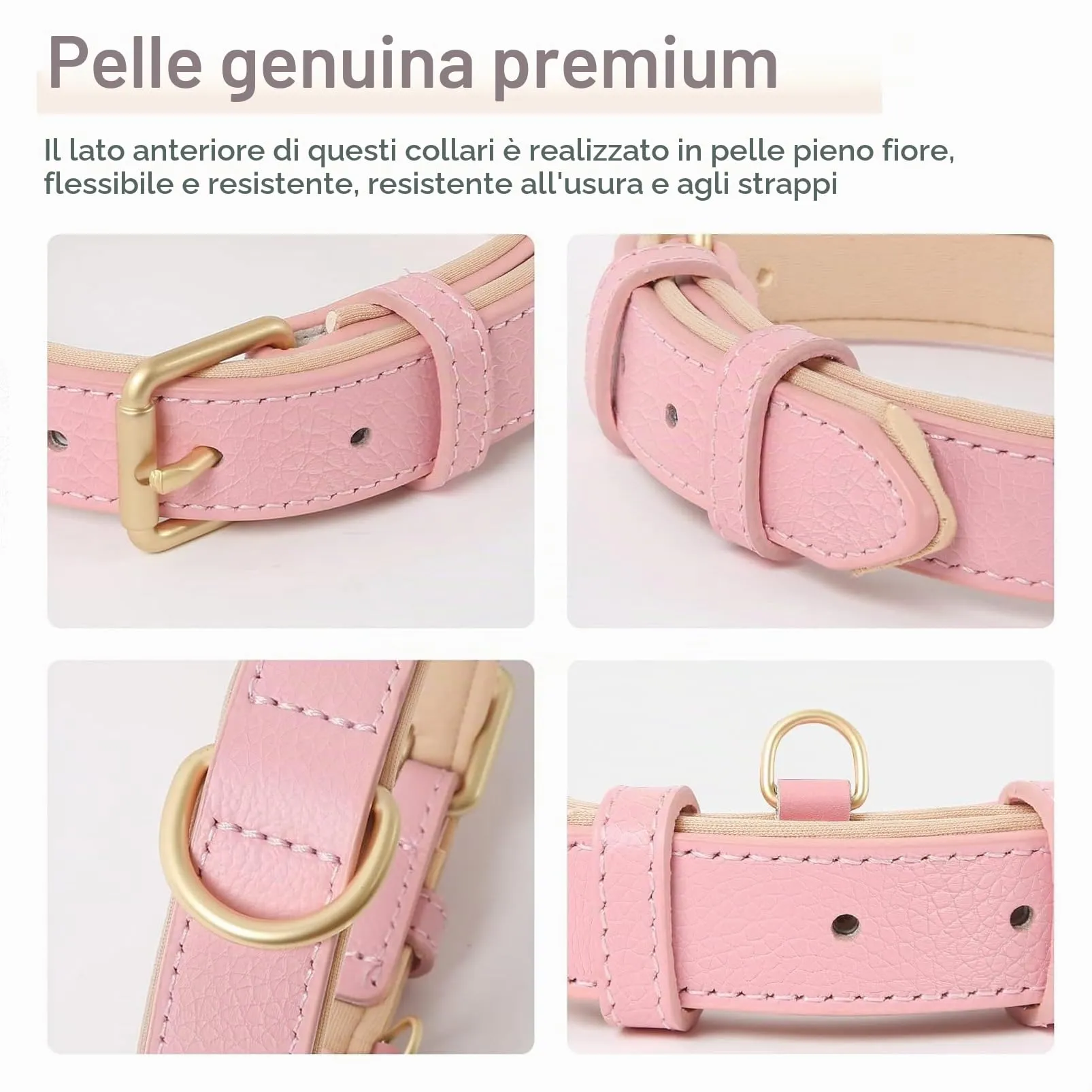 HEELE Collare Cane in Pelle Imbottito, Rosa, M - immagine 3