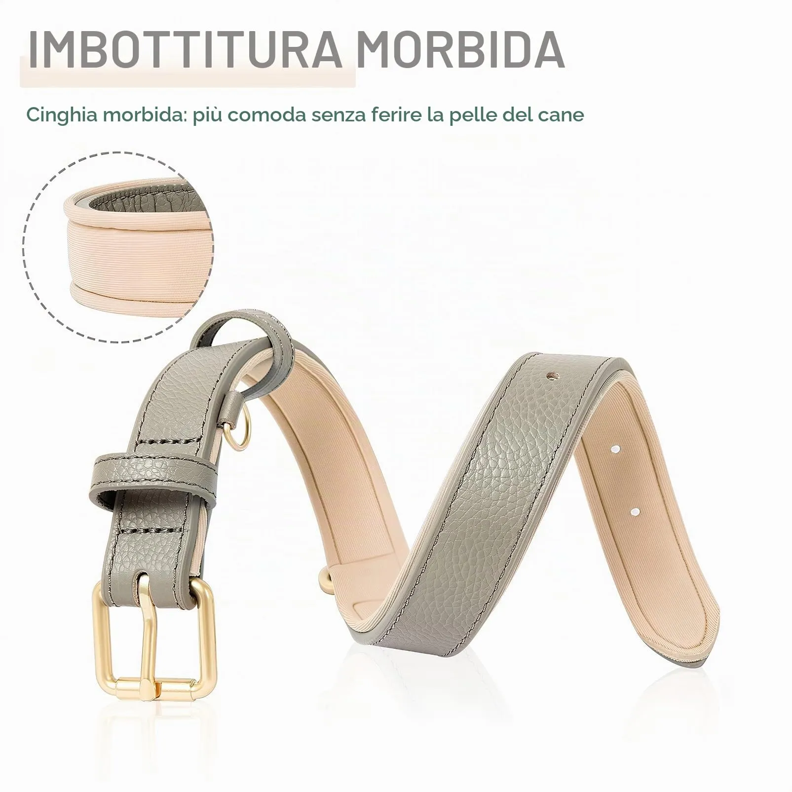HEELE Collare Cane in Pelle Imbottito, Grigio, M - immagine 3