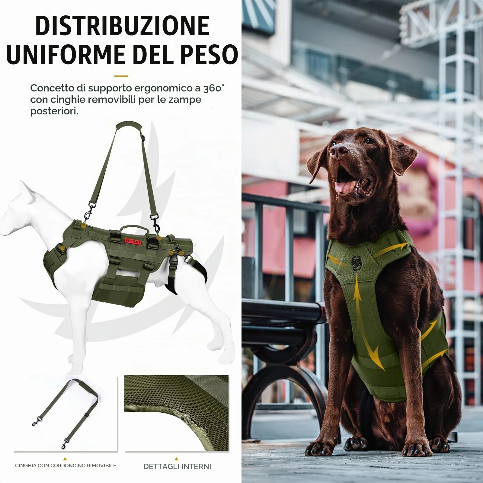 OneTigris Imbracatura di Supporto Invictus per Cani di Taglia Media e Grande con 3 Maniglie e Spallacci Regolabili - immagine 4