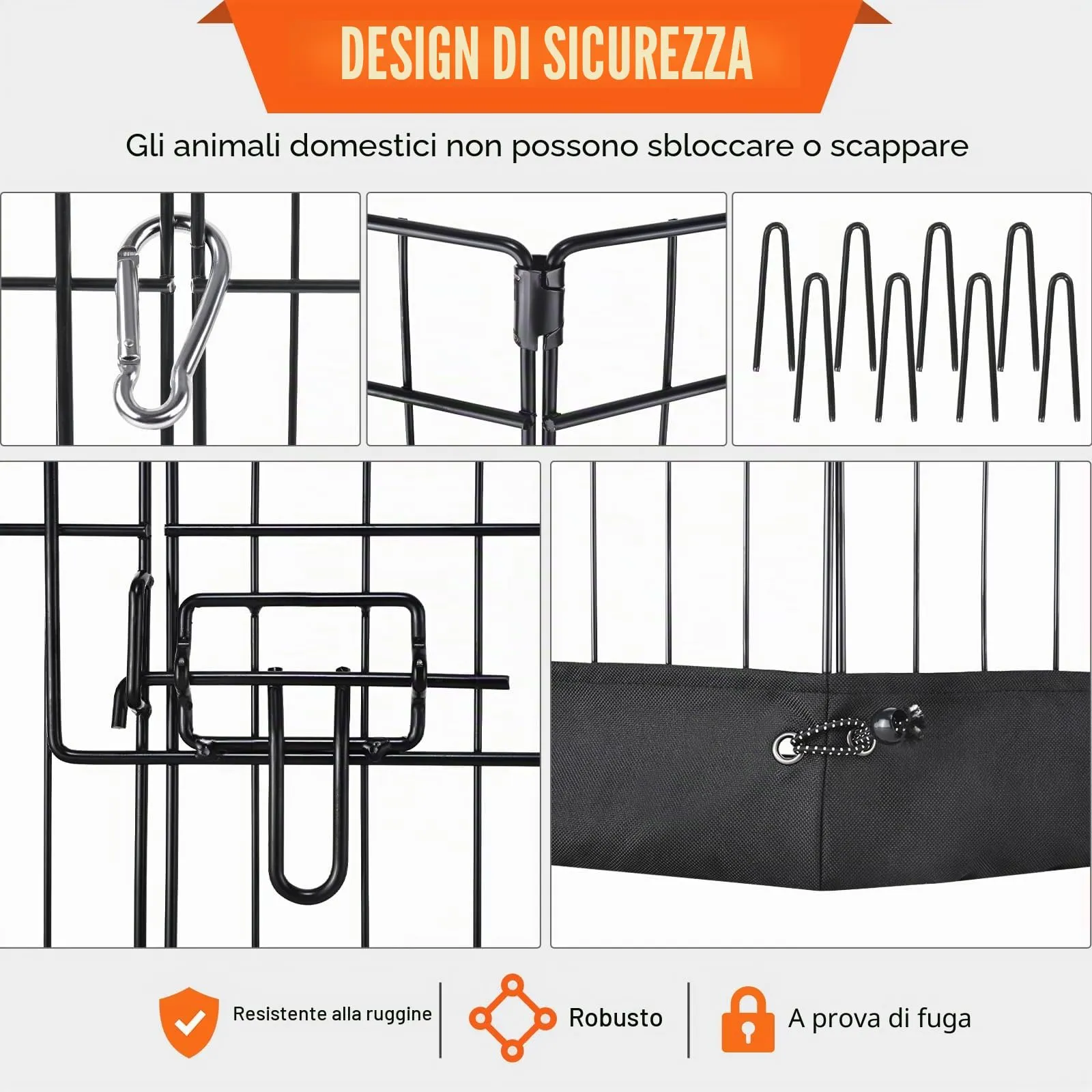 VEVOR Recinto per Animali Domestici, 8 Pannelli Pieghevoli in Metallo, 610x610 mm, per Cani, Cuccioli, Conigli e Gatti, con Tappetino - immagine 3