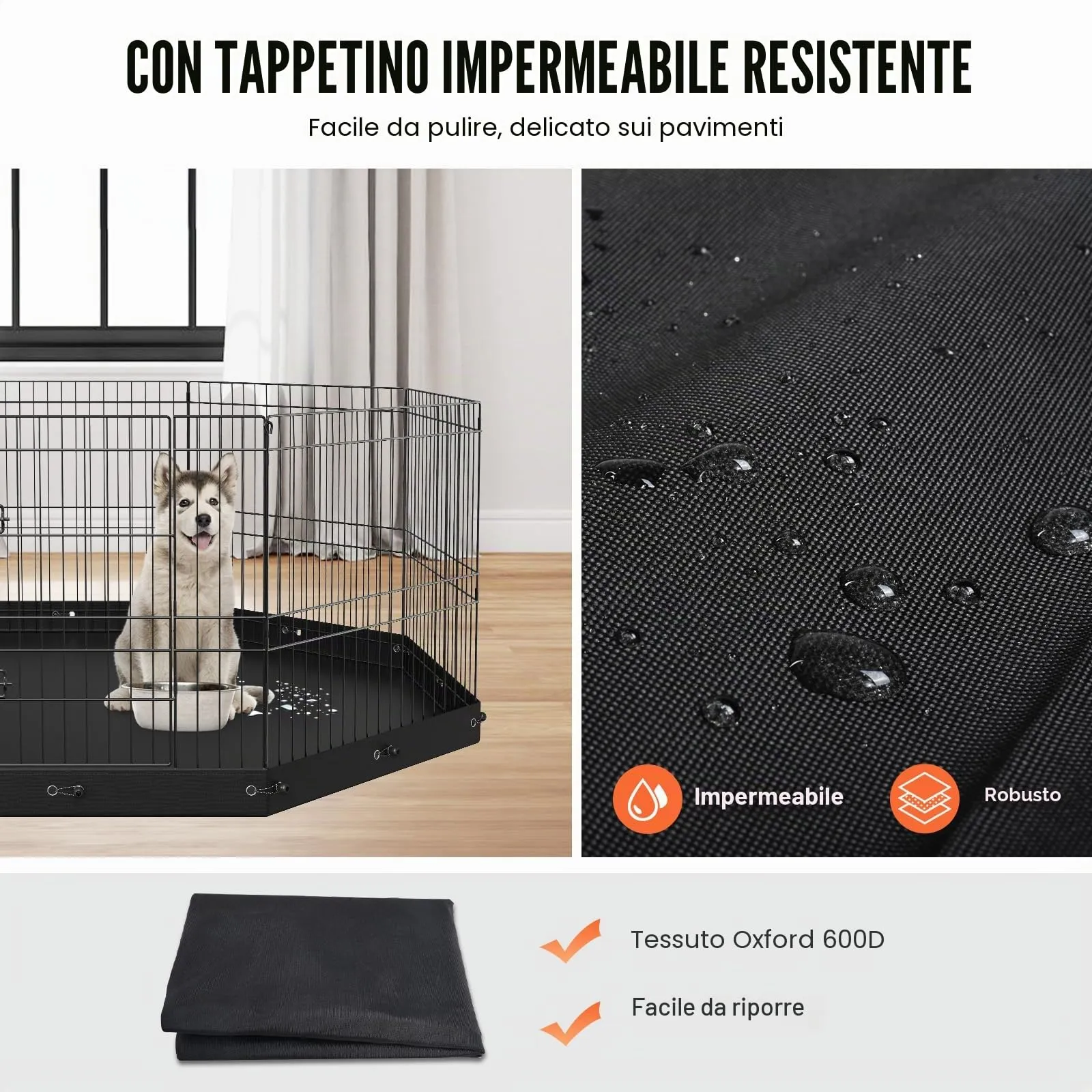 VEVOR Recinto per Animali Domestici, 8 Pannelli Pieghevoli in Metallo, 610x610 mm, per Cani, Cuccioli, Conigli e Gatti, con Tappetino - immagine 4