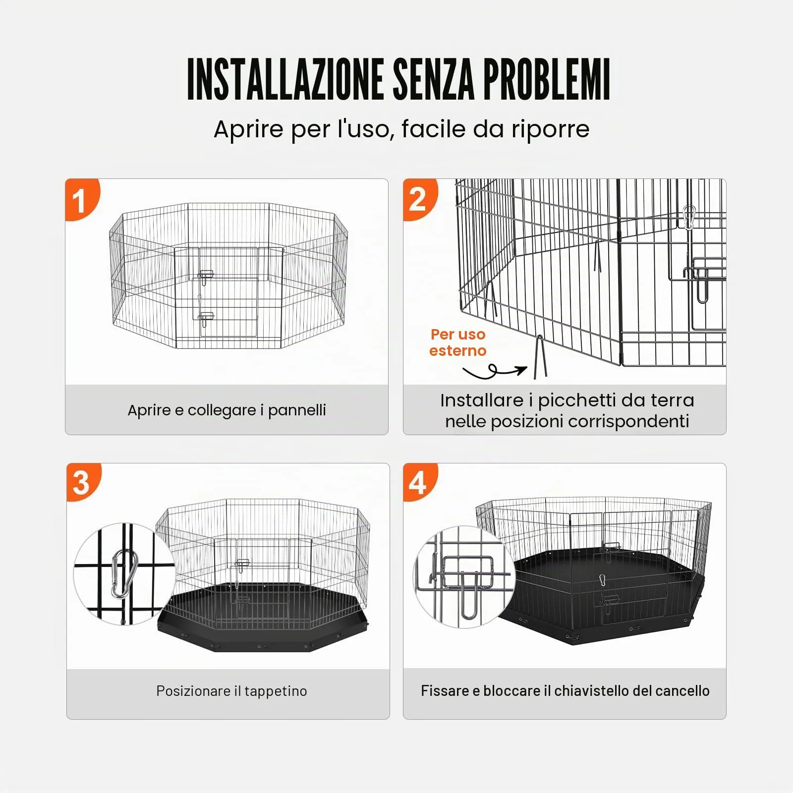VEVOR Recinto per Animali Domestici, 8 Pannelli Pieghevoli in Metallo, 610x610 mm, per Cani, Cuccioli, Conigli e Gatti, con Tappetino - immagine 5