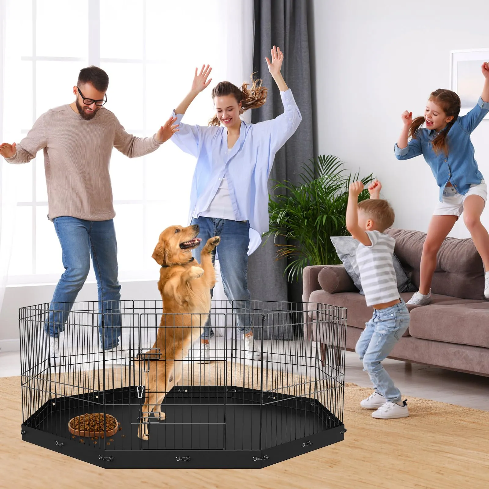 VEVOR Recinto per Animali Domestici, 8 Pannelli Pieghevoli in Metallo, 610x610 mm, per Cani, Cuccioli, Conigli e Gatti, con Tappetino - immagine 8