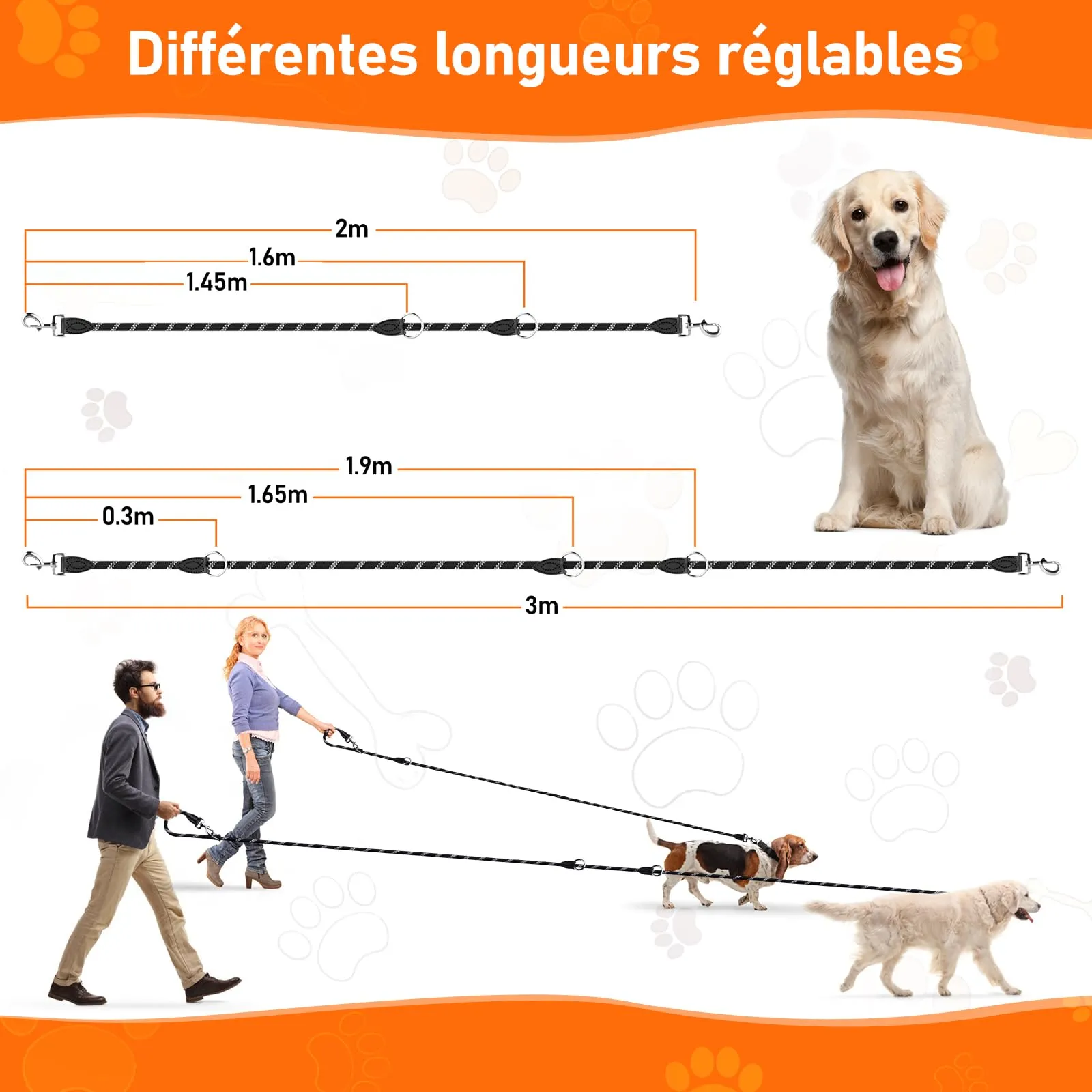 Aystkniet Guinzaglio per cani regolabile, 3m x 12mm, per cani medio-grandi - immagine 7