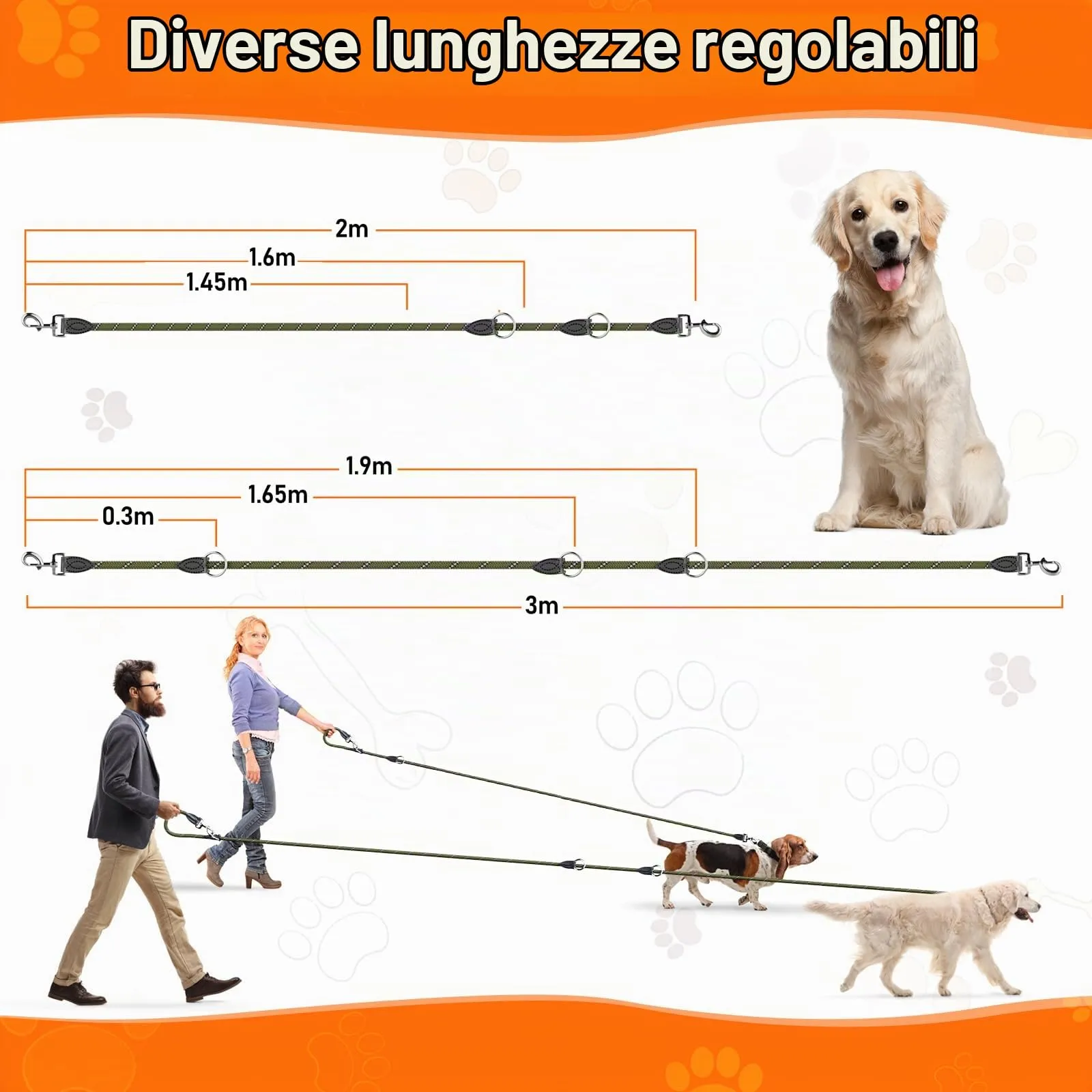 Aystkniet Guinzaglio per cani regolabile 3m, Verde militare - immagine 6