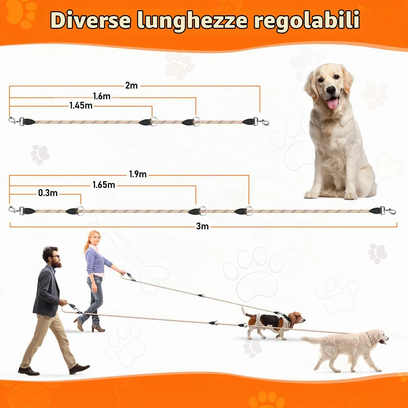 Aystkniet Guinzaglio per cani regolabile 2m x 12mm, Beige - immagine 7