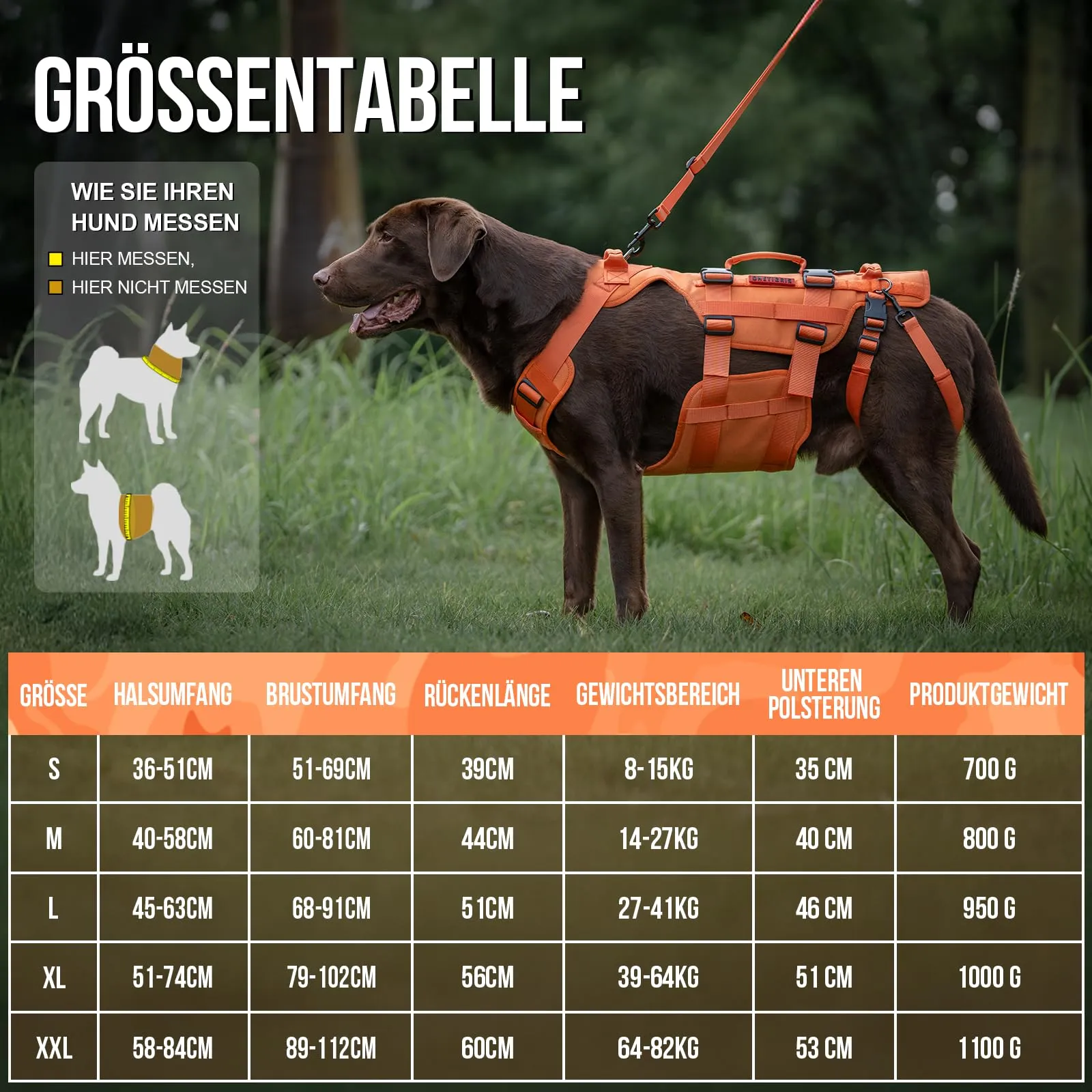 OneTigris Invictus Pettorina di Supporto per Cani di Taglia Media e Grande, Ausilio per la Deambulazione con 3 Manici, Arancione XL - immagine 3