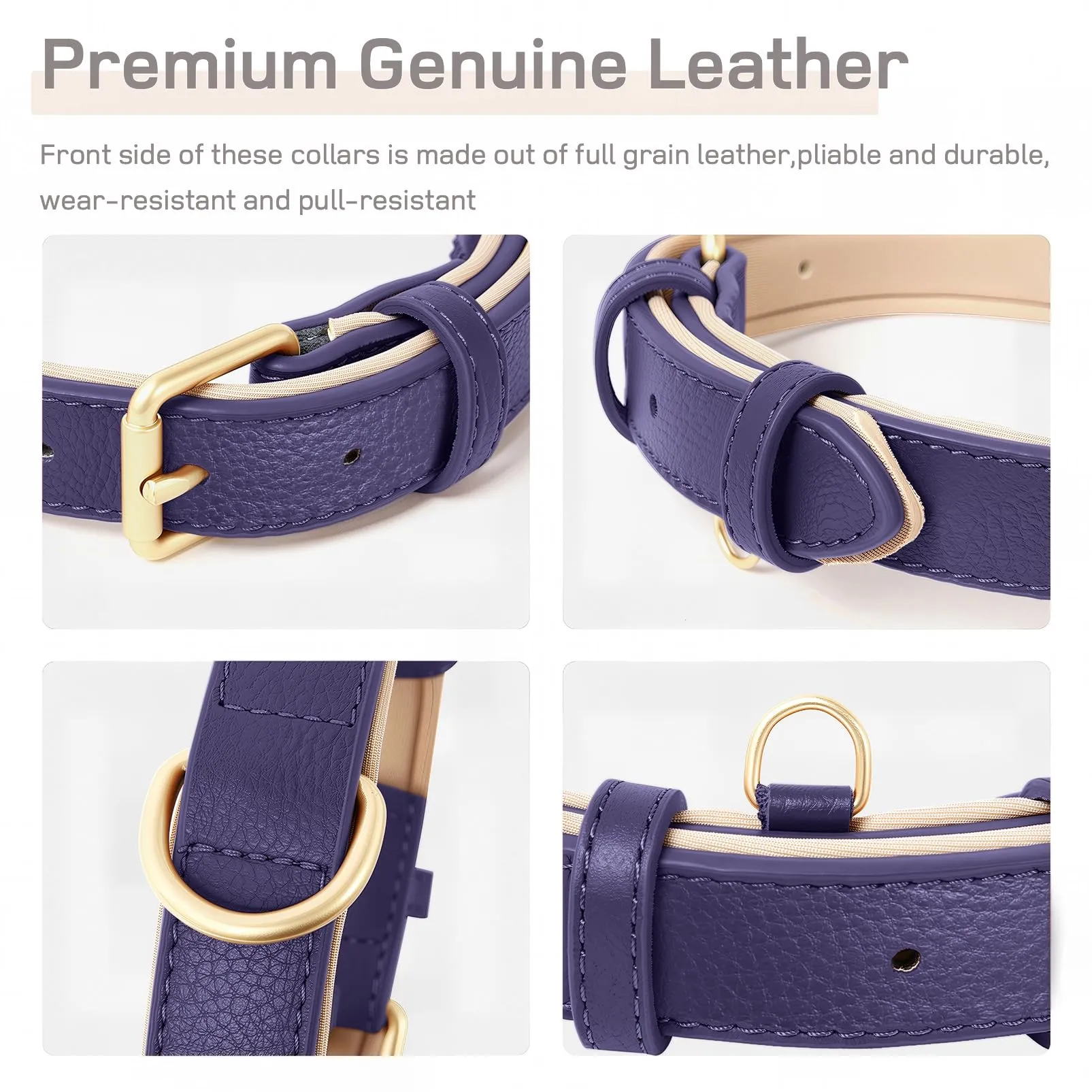 HEELE Collare in Pelle Imbottito per Cani e Gatti, Viola, XS - immagine 6