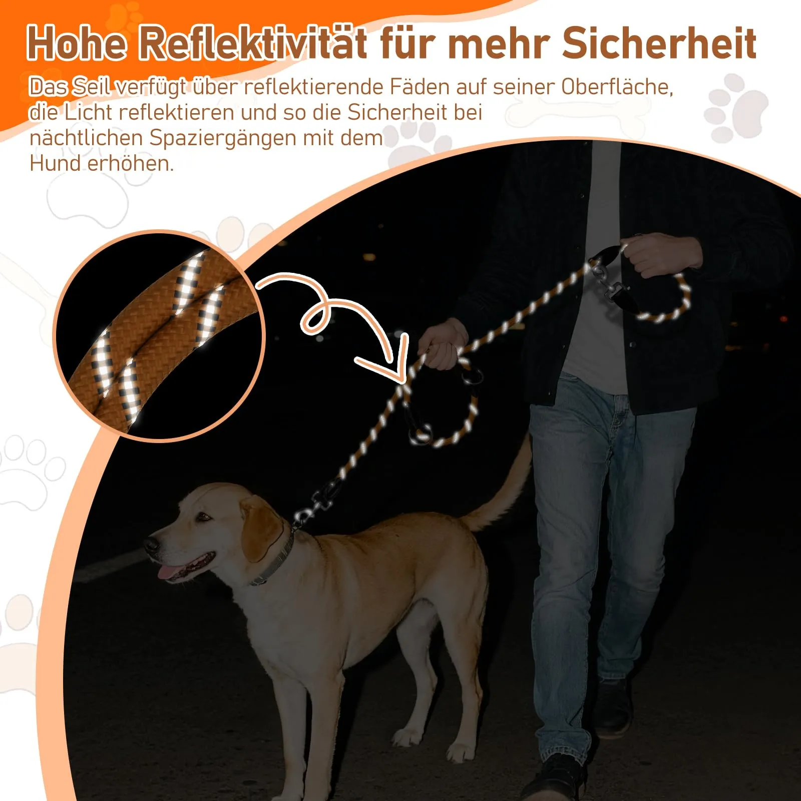 Aystkniet Guinzaglio per cani regolabile 2m, per cani medio-grandi, Arancione - immagine 4