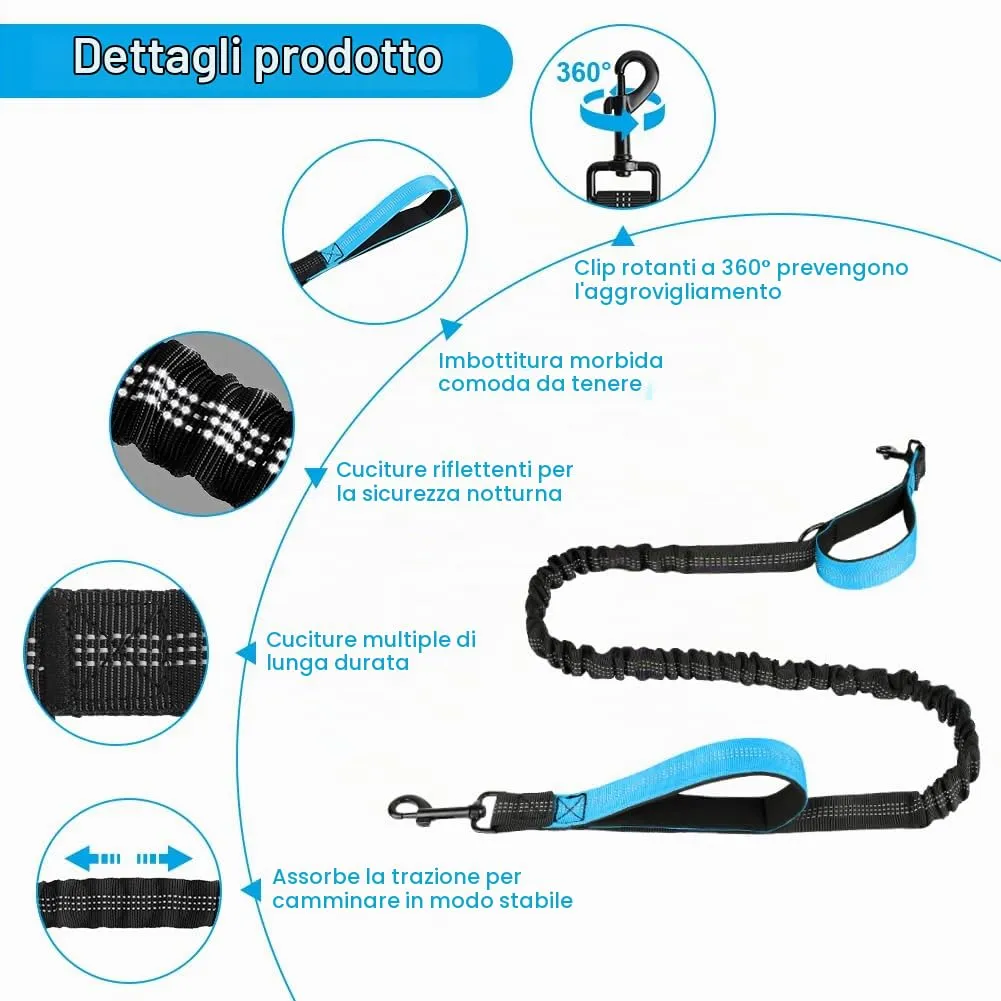 OFFCUP Guinzaglio Cani Mani Libere per Jogging con Prolunga Elastica, 86-124 cm, Azzurro - immagine 3