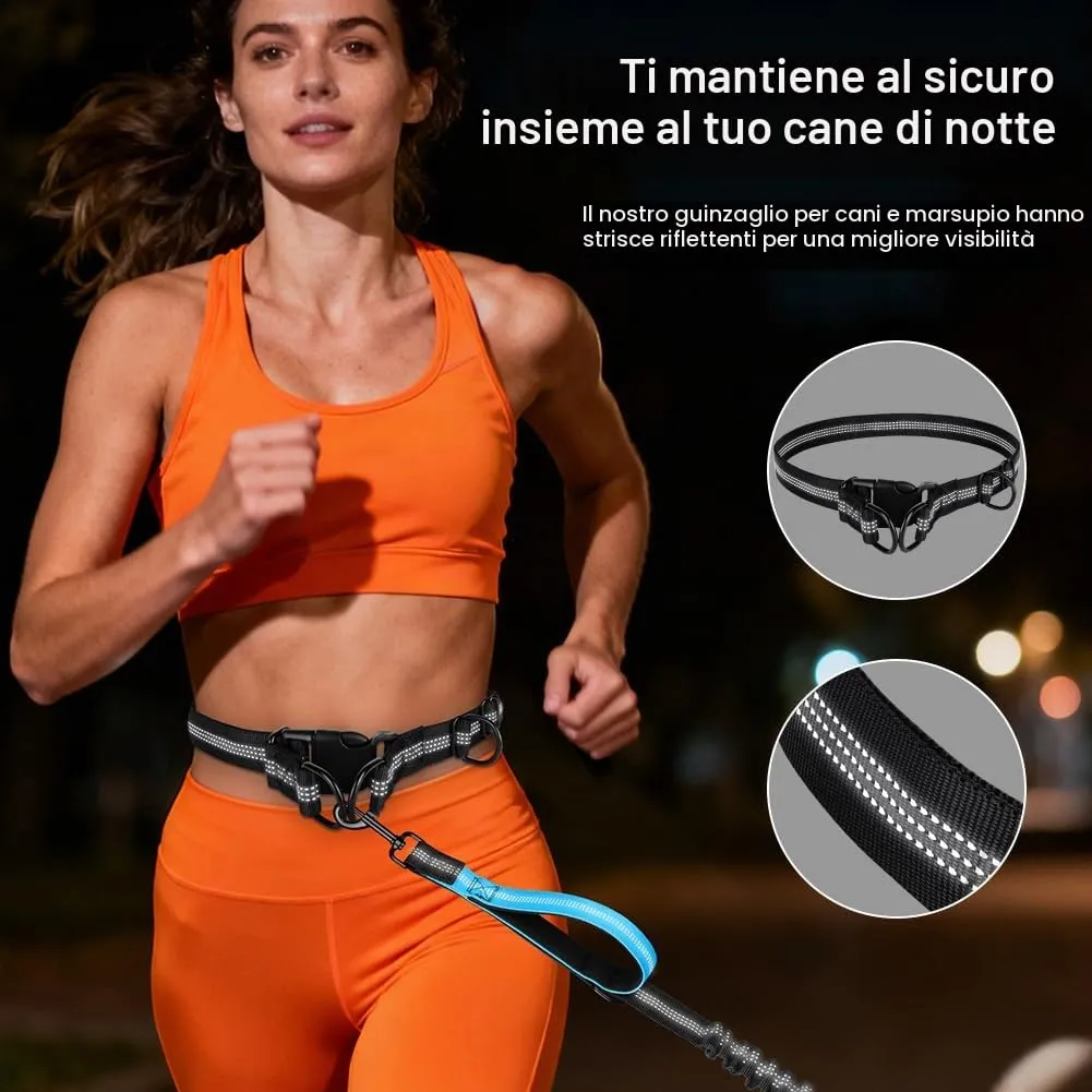 OFFCUP Guinzaglio Cani Mani Libere per Jogging con Prolunga Elastica, 86-124 cm, Azzurro - immagine 5