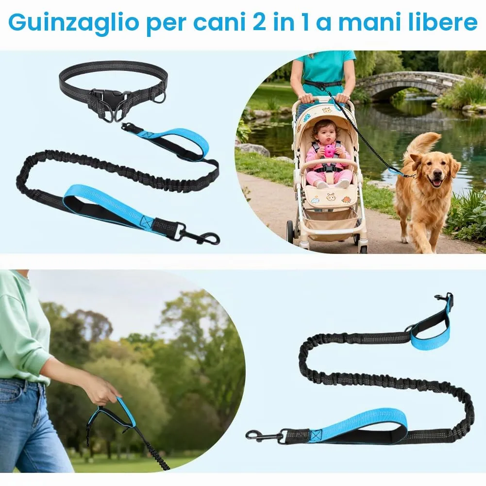 OFFCUP Guinzaglio Cani Mani Libere per Jogging con Prolunga Elastica, 86-124 cm, Azzurro - immagine 6