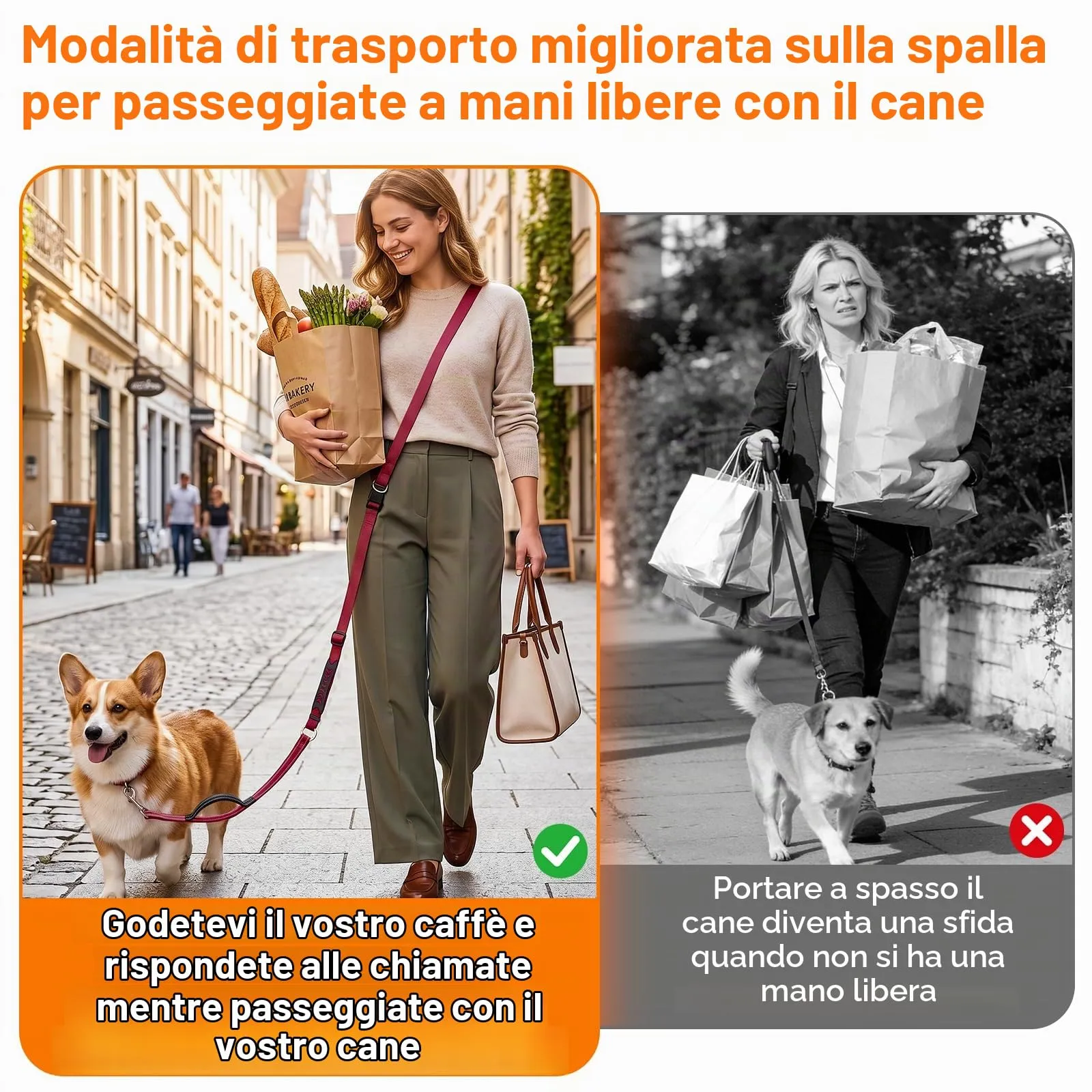 X XBEN Guinzaglio Cani Mani Libere Multifunzionale 3 in 1, Lunghezza Regolabile 80 cm - 2,35 m, Rosso - immagine 2