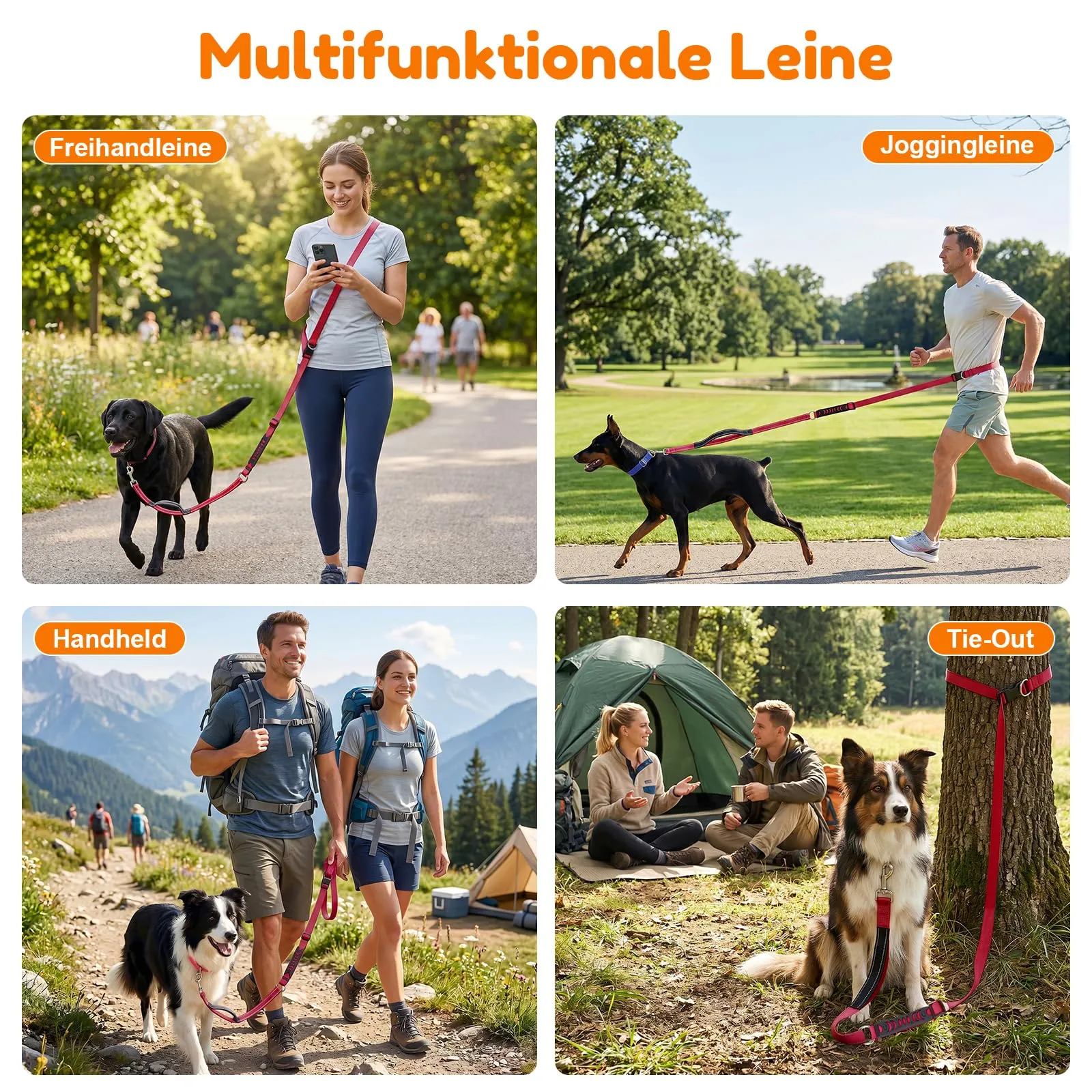 X XBEN Guinzaglio Cani Mani Libere Multifunzionale 3 in 1, Lunghezza Regolabile 80 cm - 2,35 m, Rosso - immagine 7