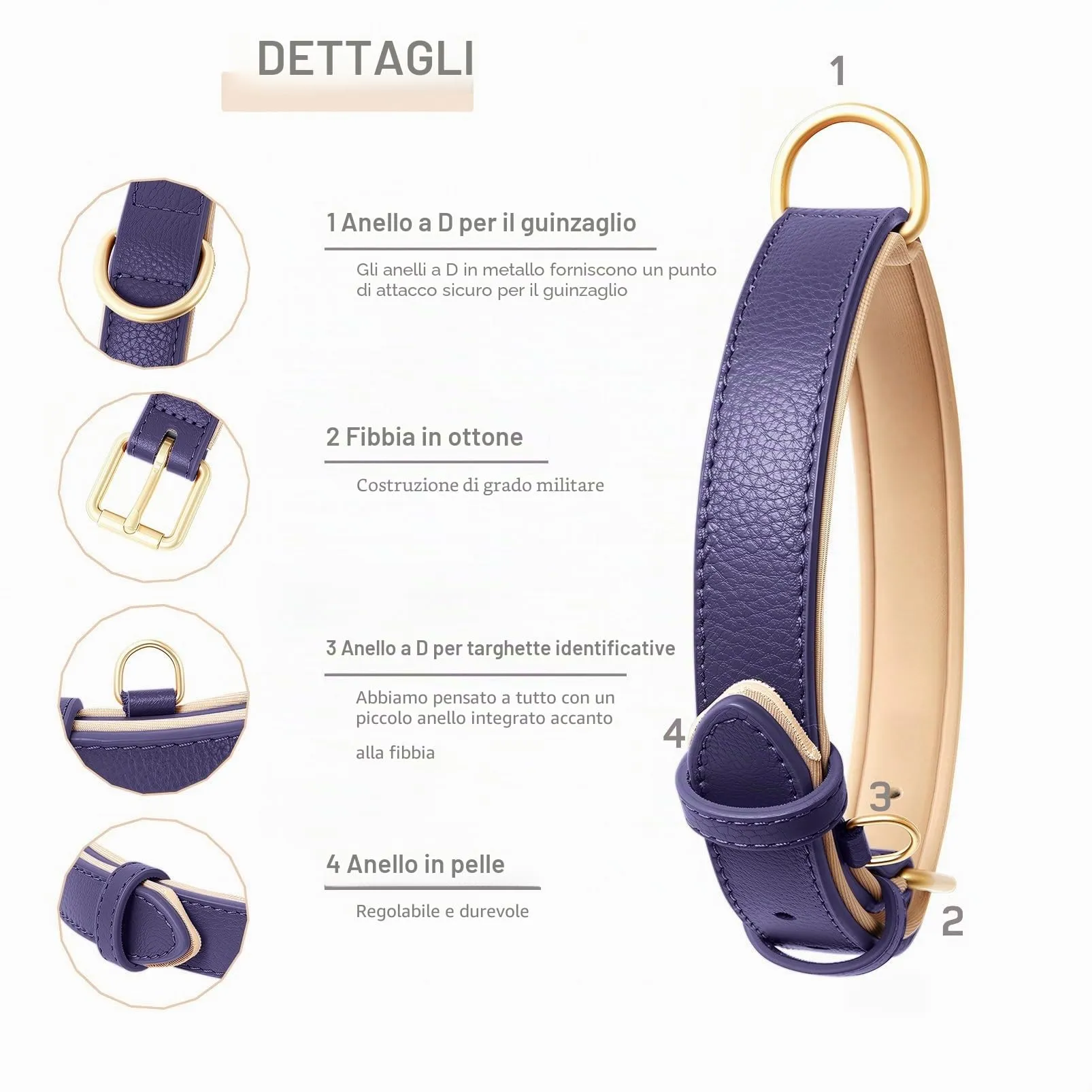 HEELE Collare Cane in Pelle Imbottito, Viola, S - immagine 3