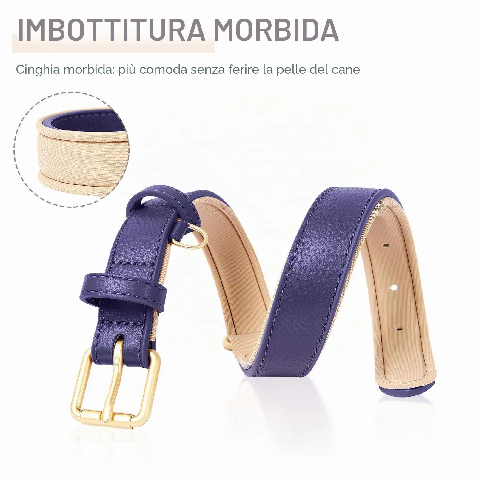 HEELE Collare Cane in Pelle Imbottito, Viola, S - immagine 6