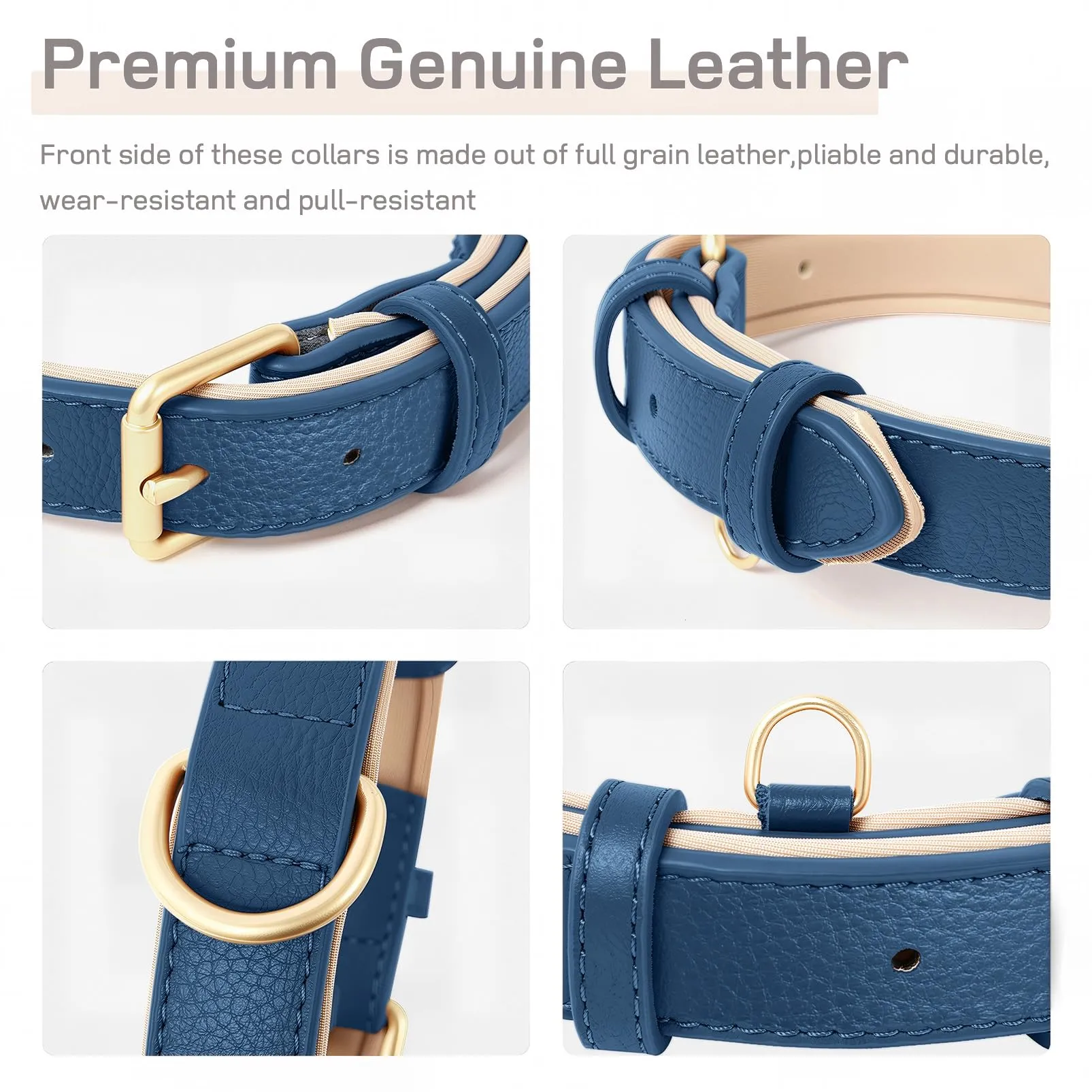 HEELE Collare Cane in Pelle con Imbottitura Morbida, Blue, L - immagine 5