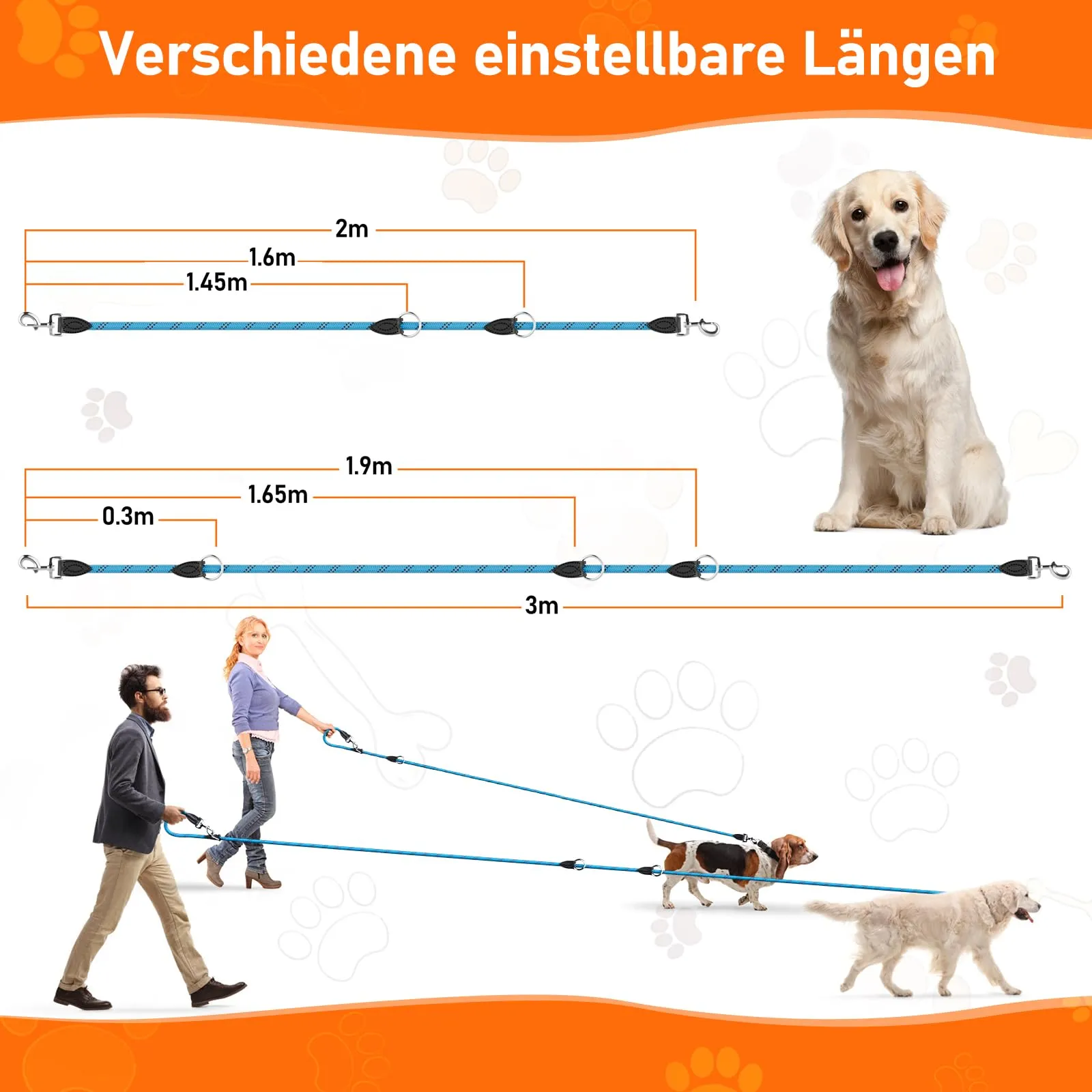 Aystkniet Guinzaglio per cani regolabile 2m x 12mm per cani medio-grandi - immagine 7