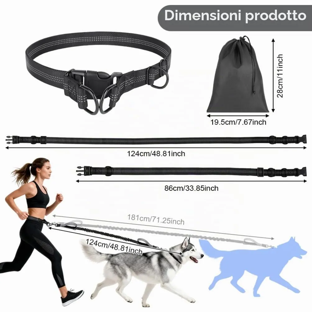 OFFCUP Guinzaglio Cani Mani Libere per Jogging, Prolunga Elastica, Grigio - immagine 2