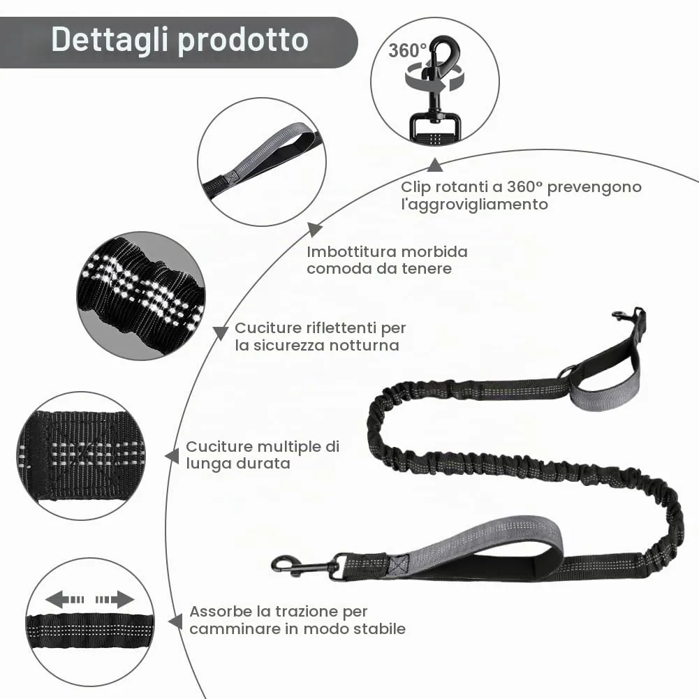 OFFCUP Guinzaglio Cani Mani Libere per Jogging, Prolunga Elastica, Grigio - immagine 3
