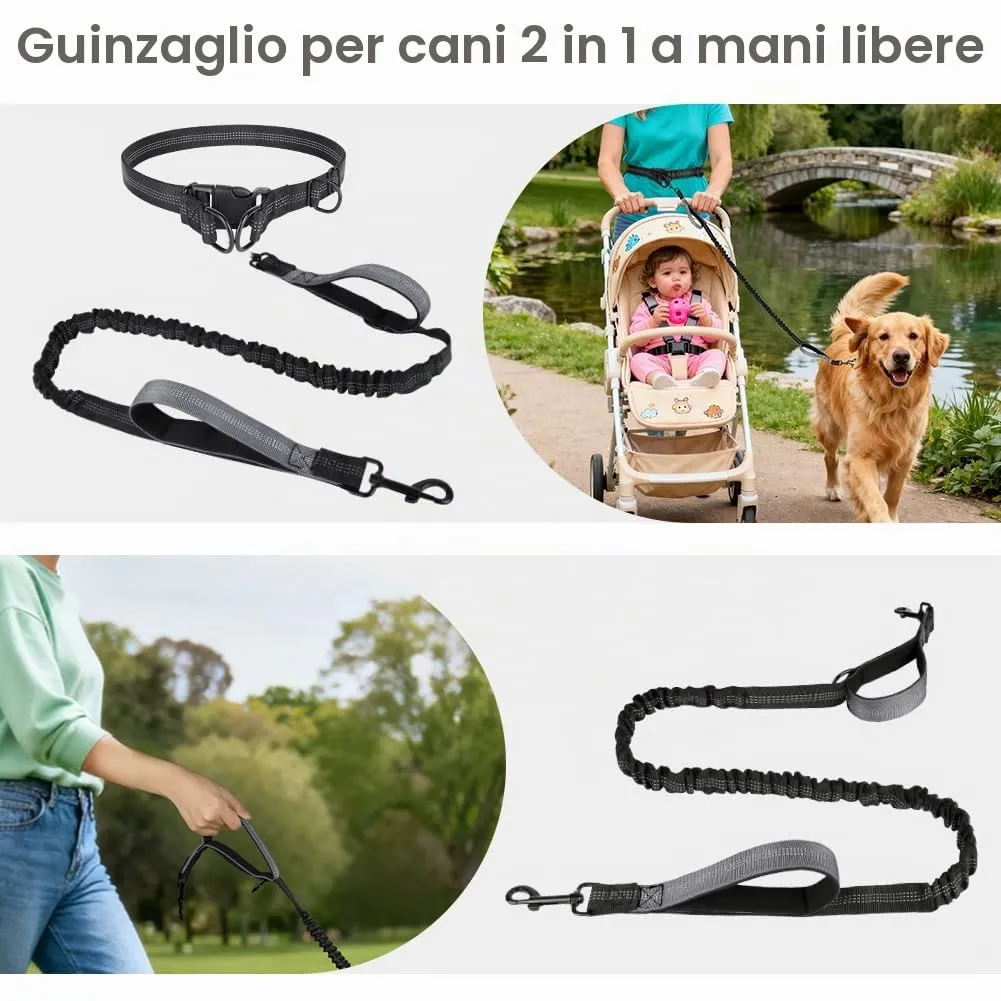 OFFCUP Guinzaglio Cani Mani Libere per Jogging, Prolunga Elastica, Grigio - immagine 6