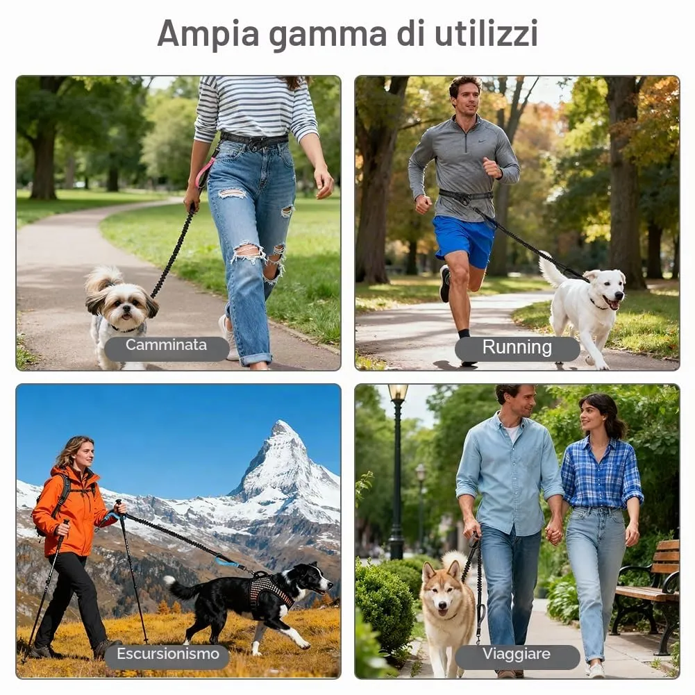 OFFCUP Guinzaglio Cani Mani Libere per Jogging, Prolunga Elastica, Grigio - immagine 7