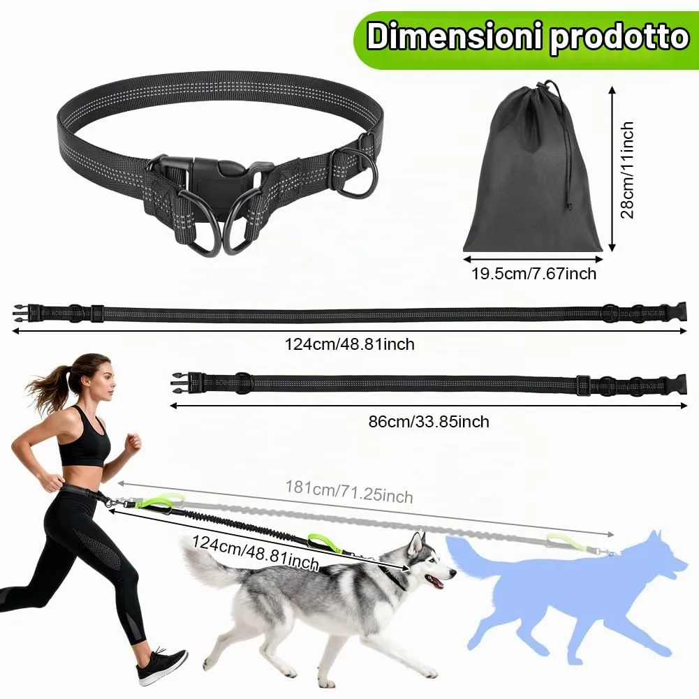 OFFCUP Guinzaglio Cani Mani Libere, Prolunga Elastica da Jogging, 124 cm, Verde Fluorescente - immagine 2