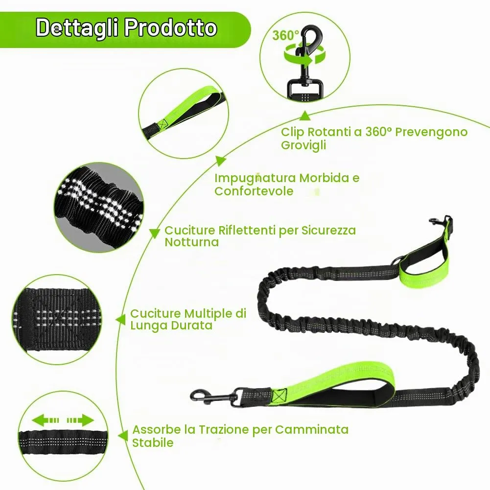 OFFCUP Guinzaglio Cani Mani Libere, Prolunga Elastica da Jogging, 124 cm, Verde Fluorescente - immagine 3