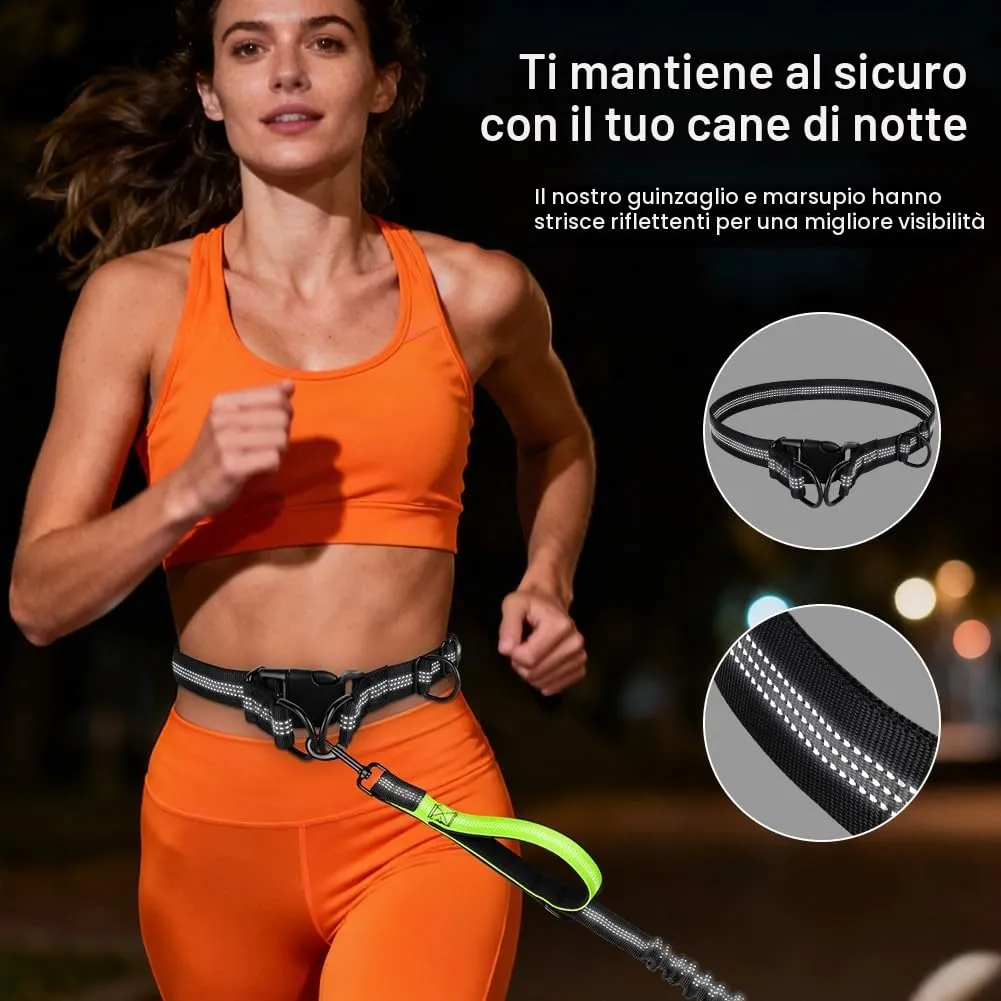 OFFCUP Guinzaglio Cani Mani Libere, Prolunga Elastica da Jogging, 124 cm, Verde Fluorescente - immagine 4