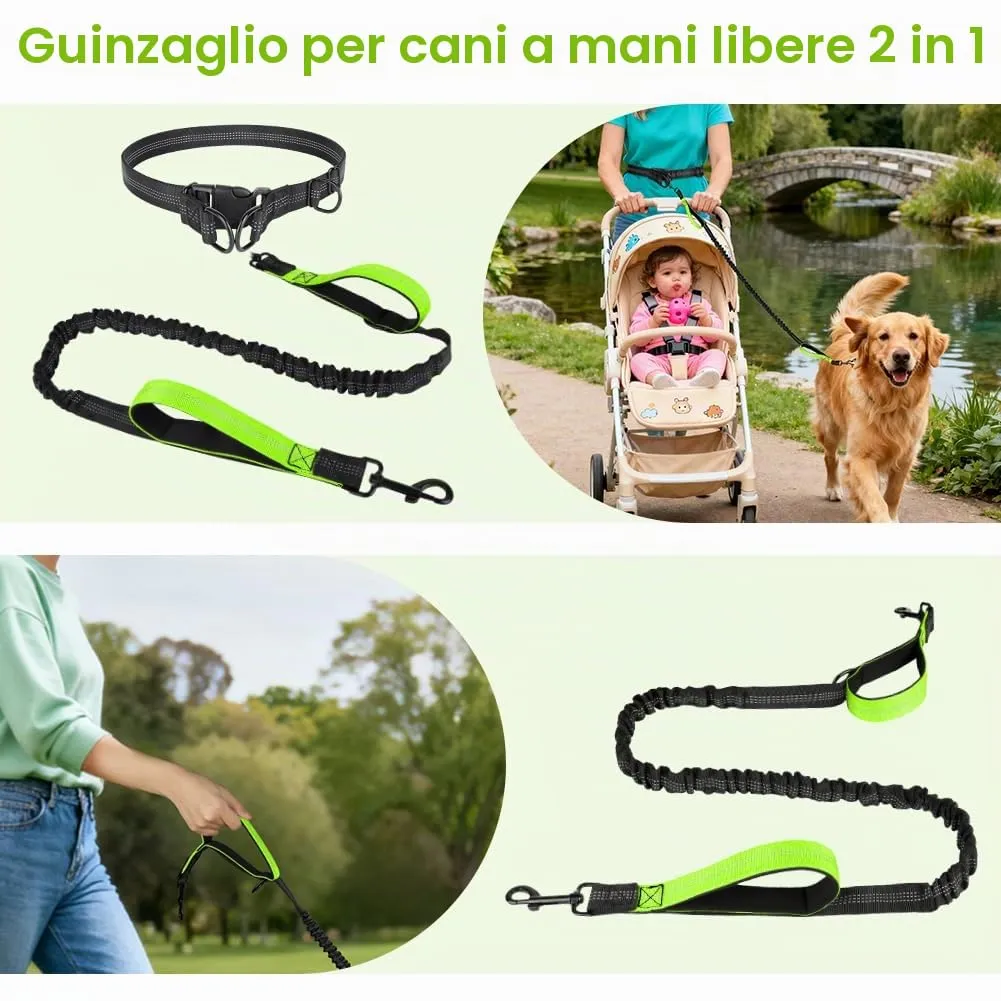 OFFCUP Guinzaglio Cani Mani Libere, Prolunga Elastica da Jogging, 124 cm, Verde Fluorescente - immagine 6
