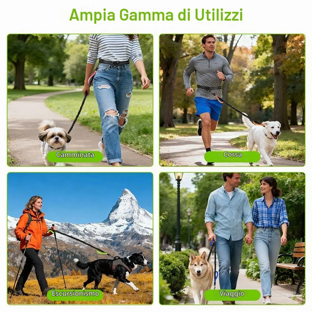 OFFCUP Guinzaglio Cani Mani Libere, Prolunga Elastica da Jogging, 124 cm, Verde Fluorescente - immagine 7