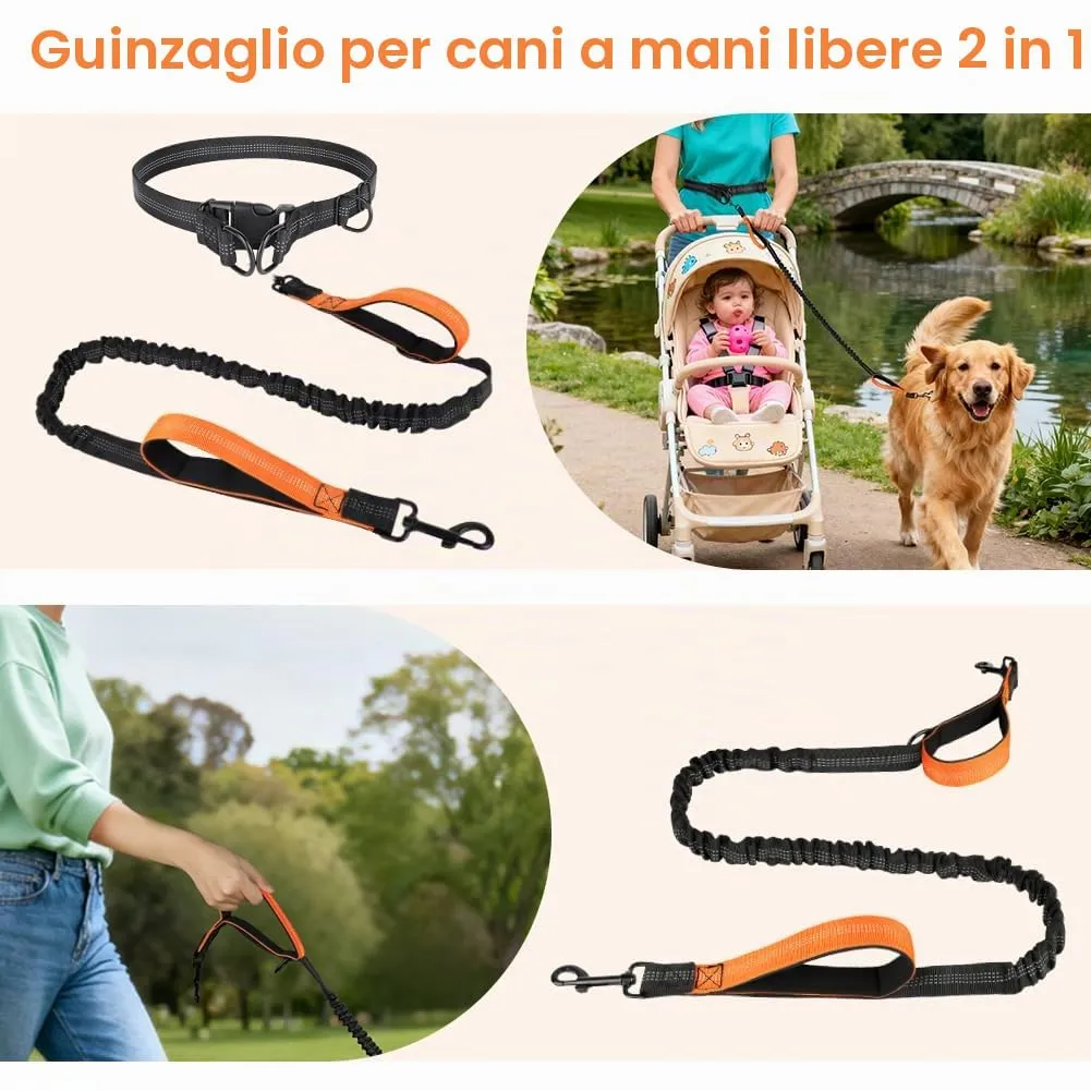 OFFCUP Guinzaglio Cani Mani Libere, Guinzaglio Da Jogging Prolunga Elastica, 124 cm, Arancione - immagine 6