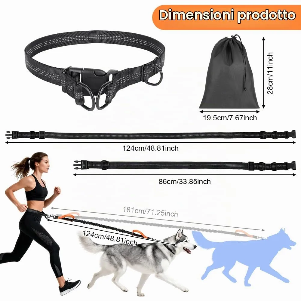 OFFCUP Guinzaglio Cani Mani Libere, Guinzaglio Da Jogging Prolunga Elastica, 124 cm, Arancione - immagine 2