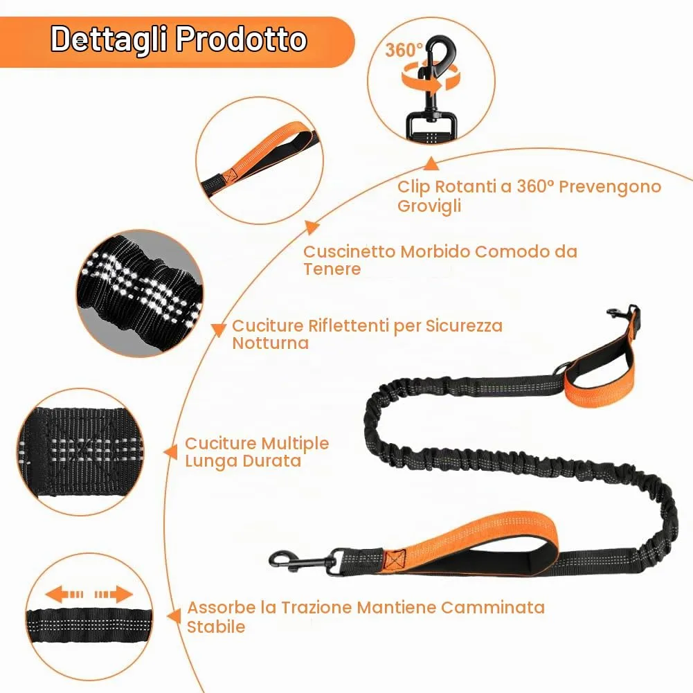 OFFCUP Guinzaglio Cani Mani Libere, Guinzaglio Da Jogging Prolunga Elastica, 124 cm, Arancione - immagine 3