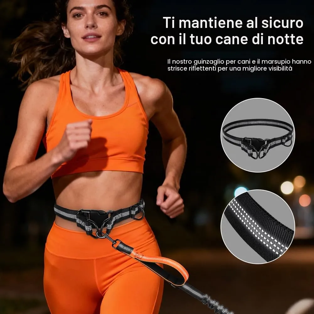 OFFCUP Guinzaglio Cani Mani Libere, Guinzaglio Da Jogging Prolunga Elastica, 124 cm, Arancione - immagine 4