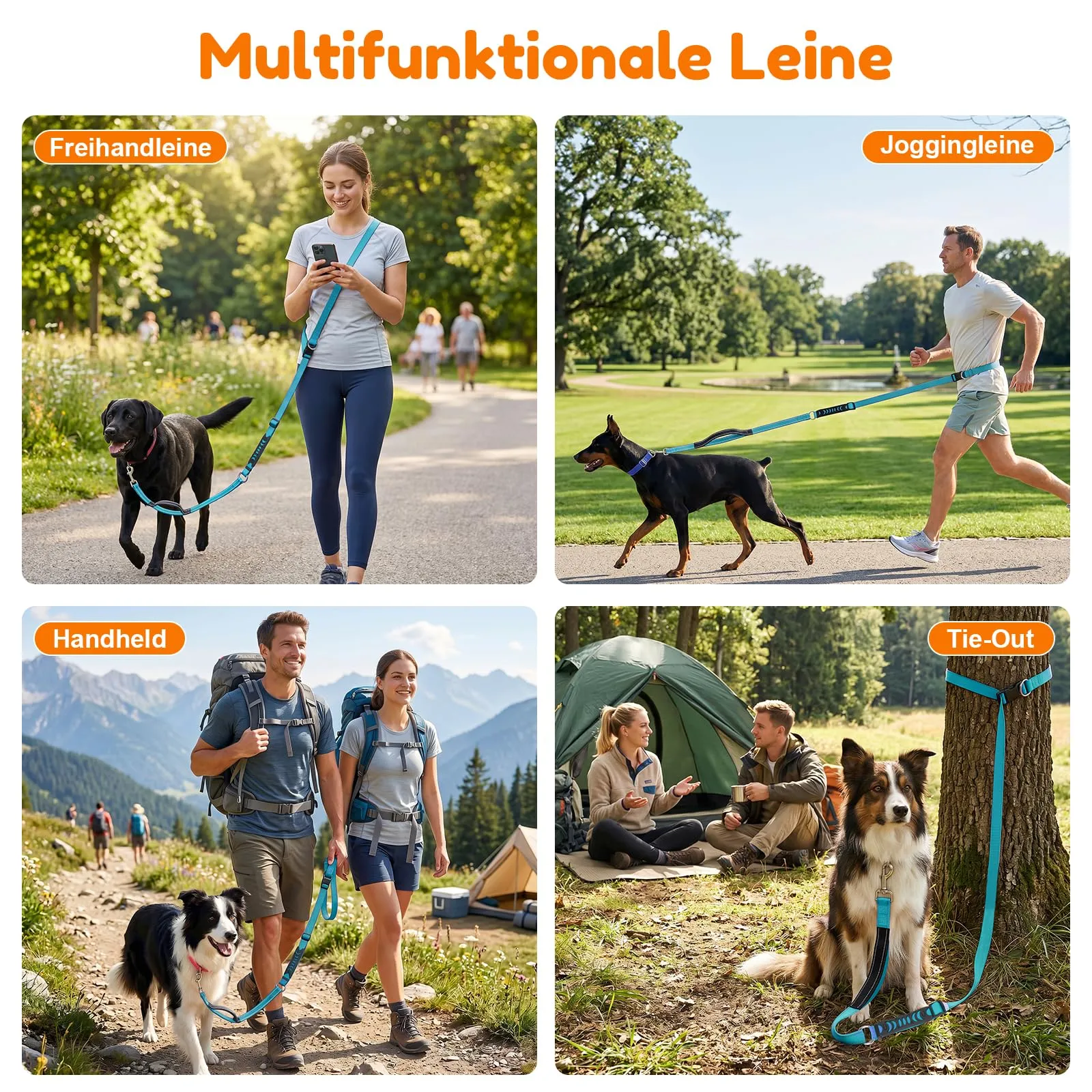 X XBEN Guinzaglio Cani Mani Libere Multifunzionale per Corsa e Passeggiate, 2,35 m, Blu - immagine 7