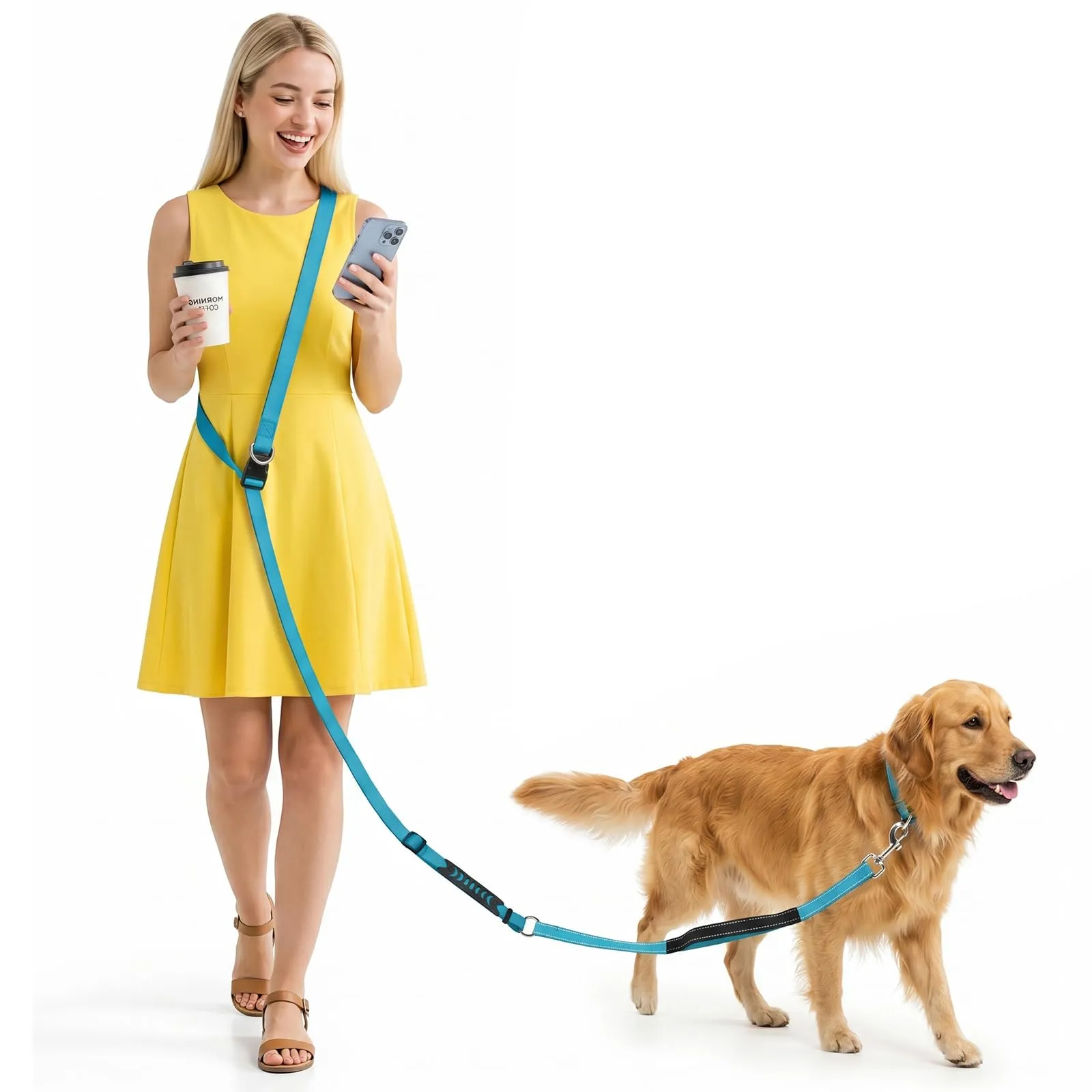 X XBEN Guinzaglio Cani Mani Libere Multifunzionale per Corsa e Passeggiate, 2,35 m, Blu - immagine 1